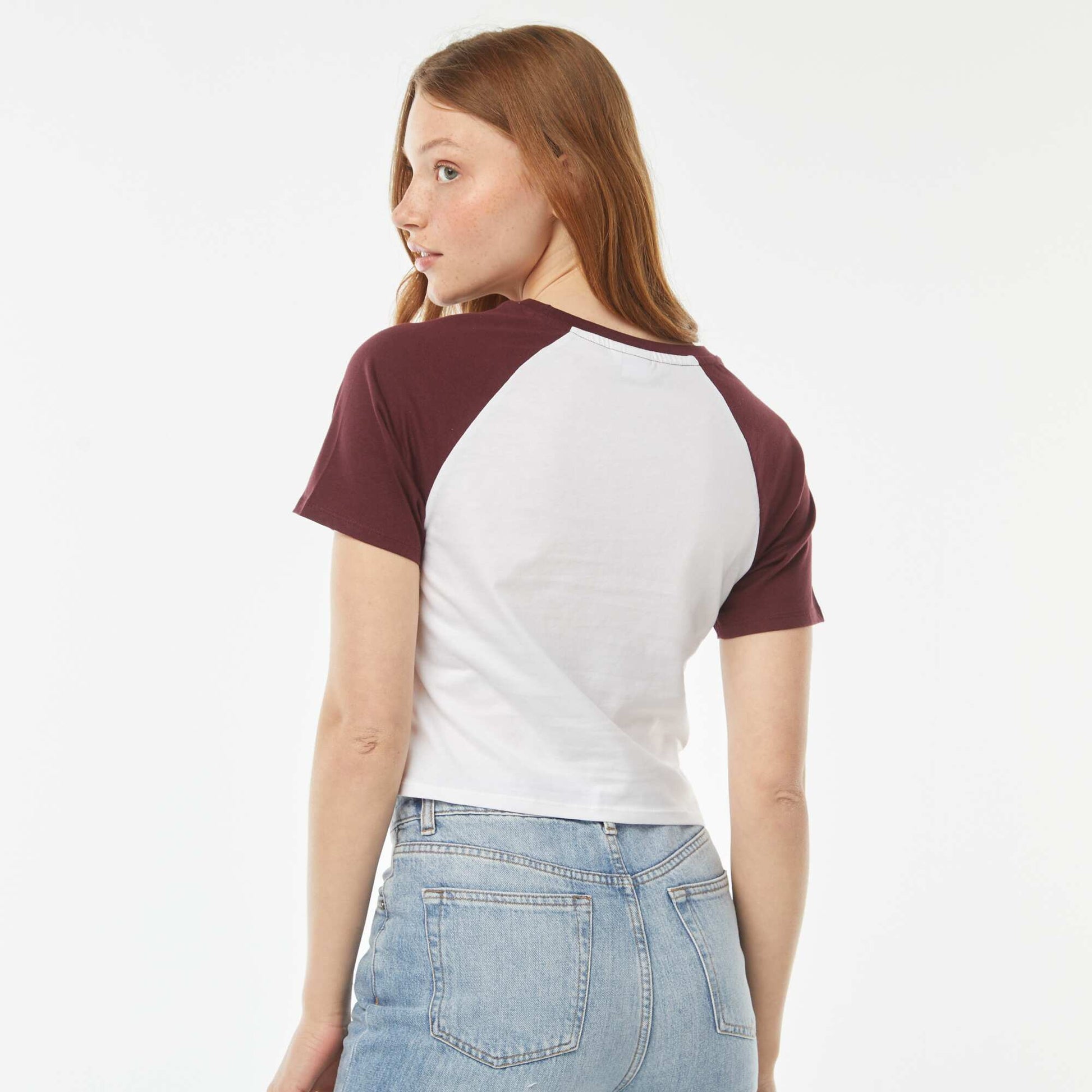 Tee-shirt manches raglan 'Stitch' BLANC/BORDEAUX