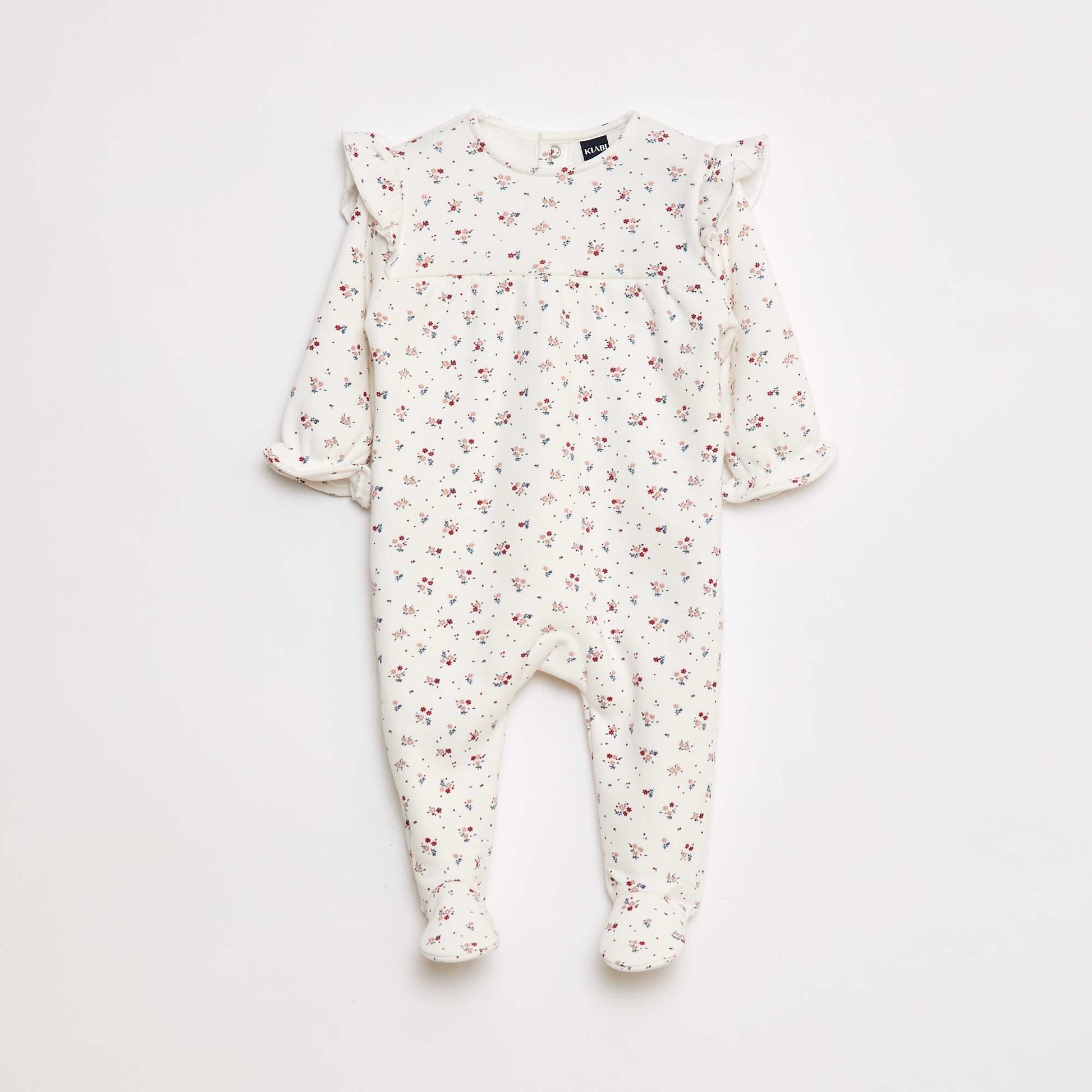 Pyjama chaud doublé avec volants aux épaules BLANC