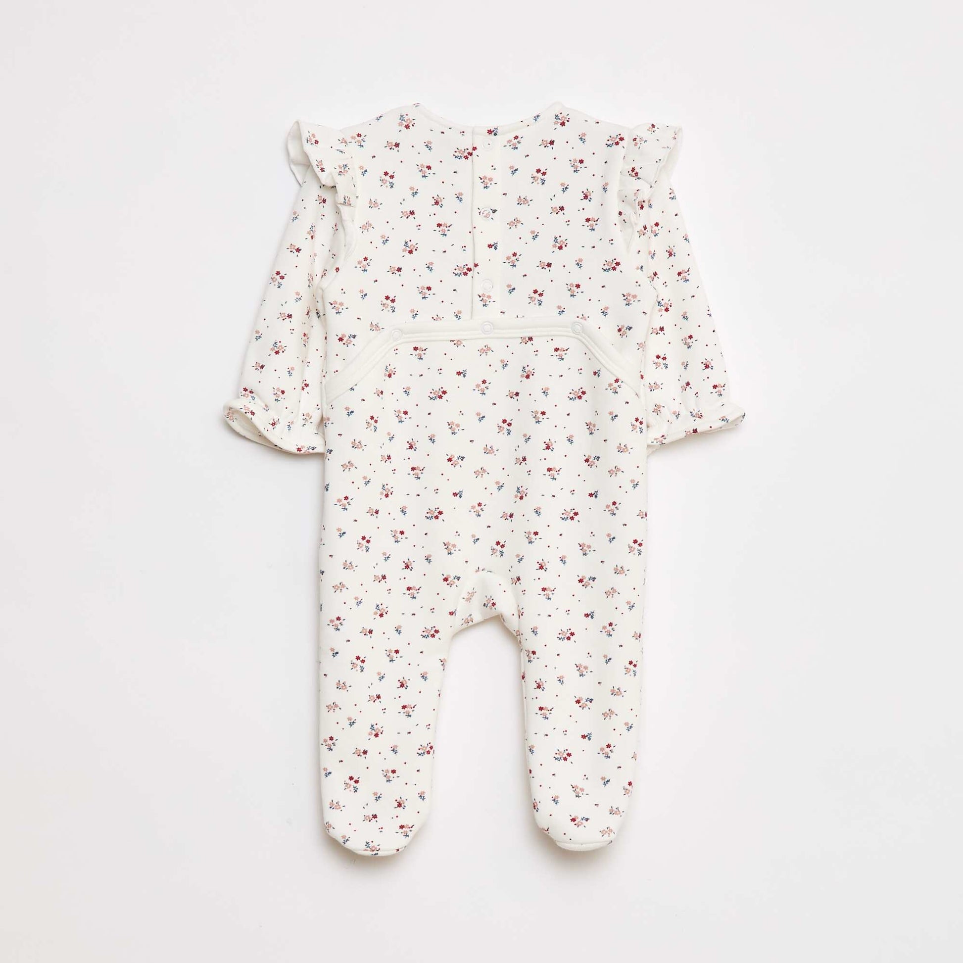 Pyjama chaud doublé avec volants aux épaules BLANC