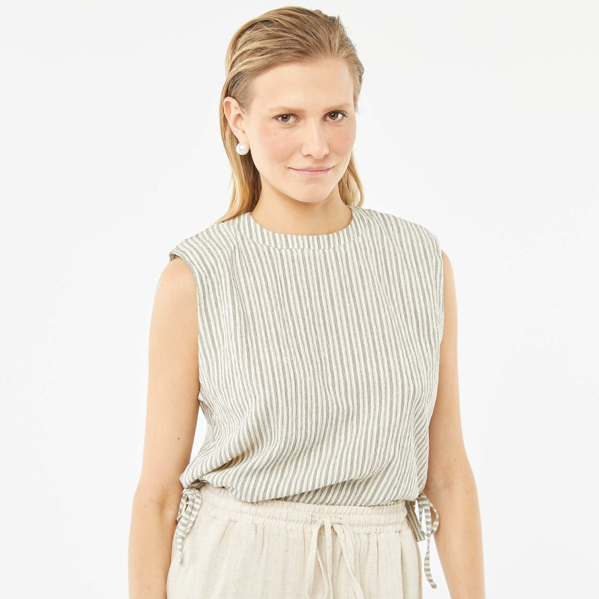 Top sans manches en maille gaufrée BEIGE