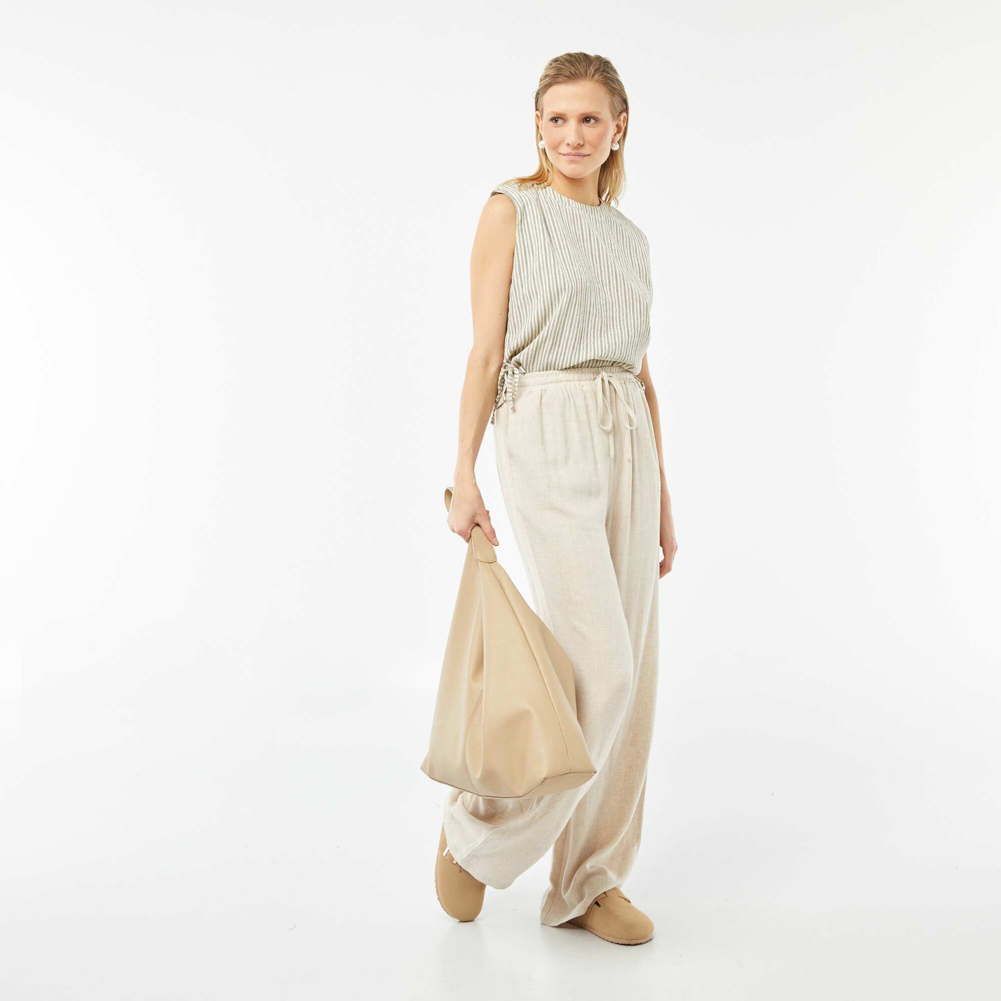 Top sans manches en maille gaufrée BEIGE