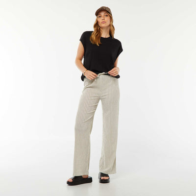 Pantalon jambes larges avec imprimé rayé BEIGE