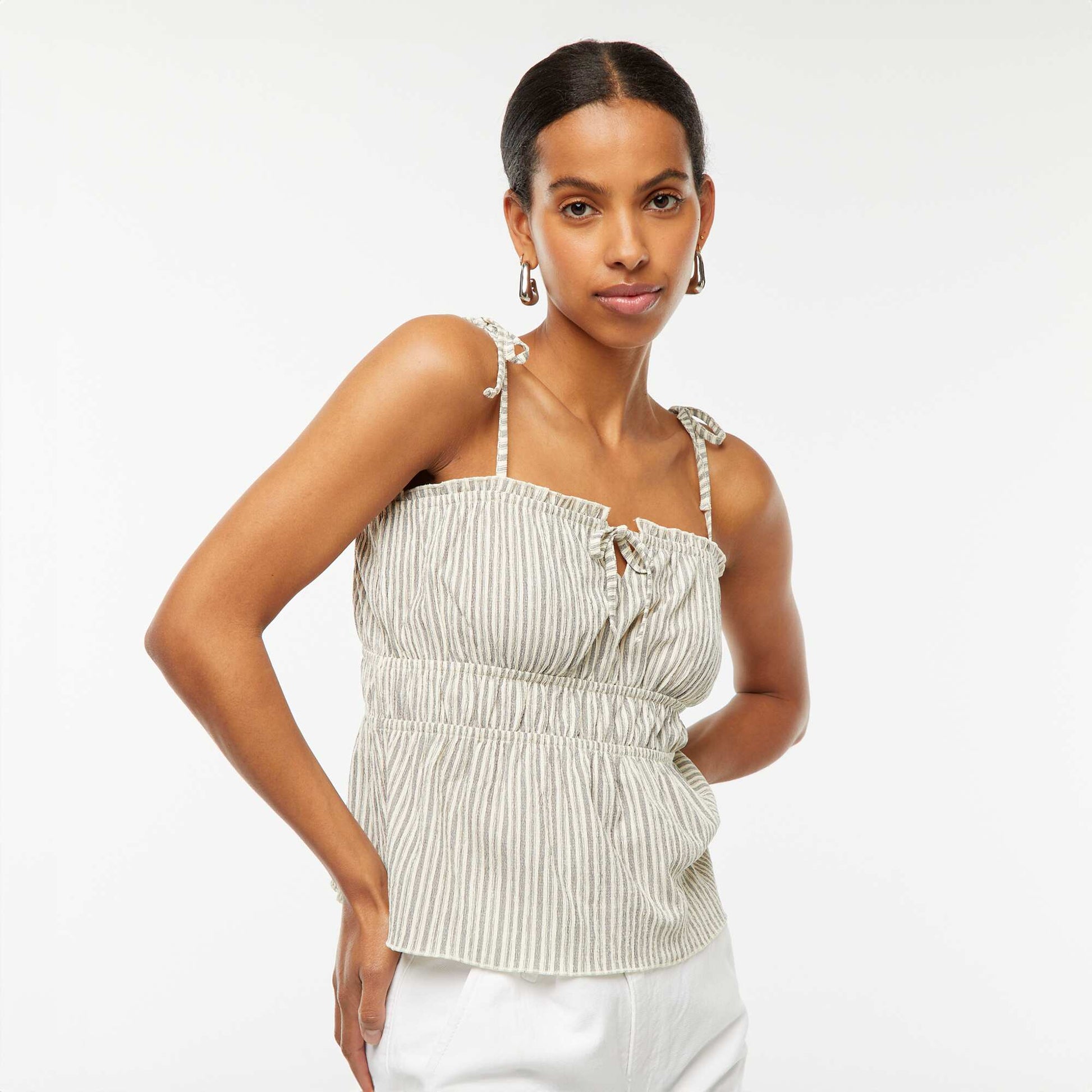 Top cropped rayé à fines bretelles BEIGE