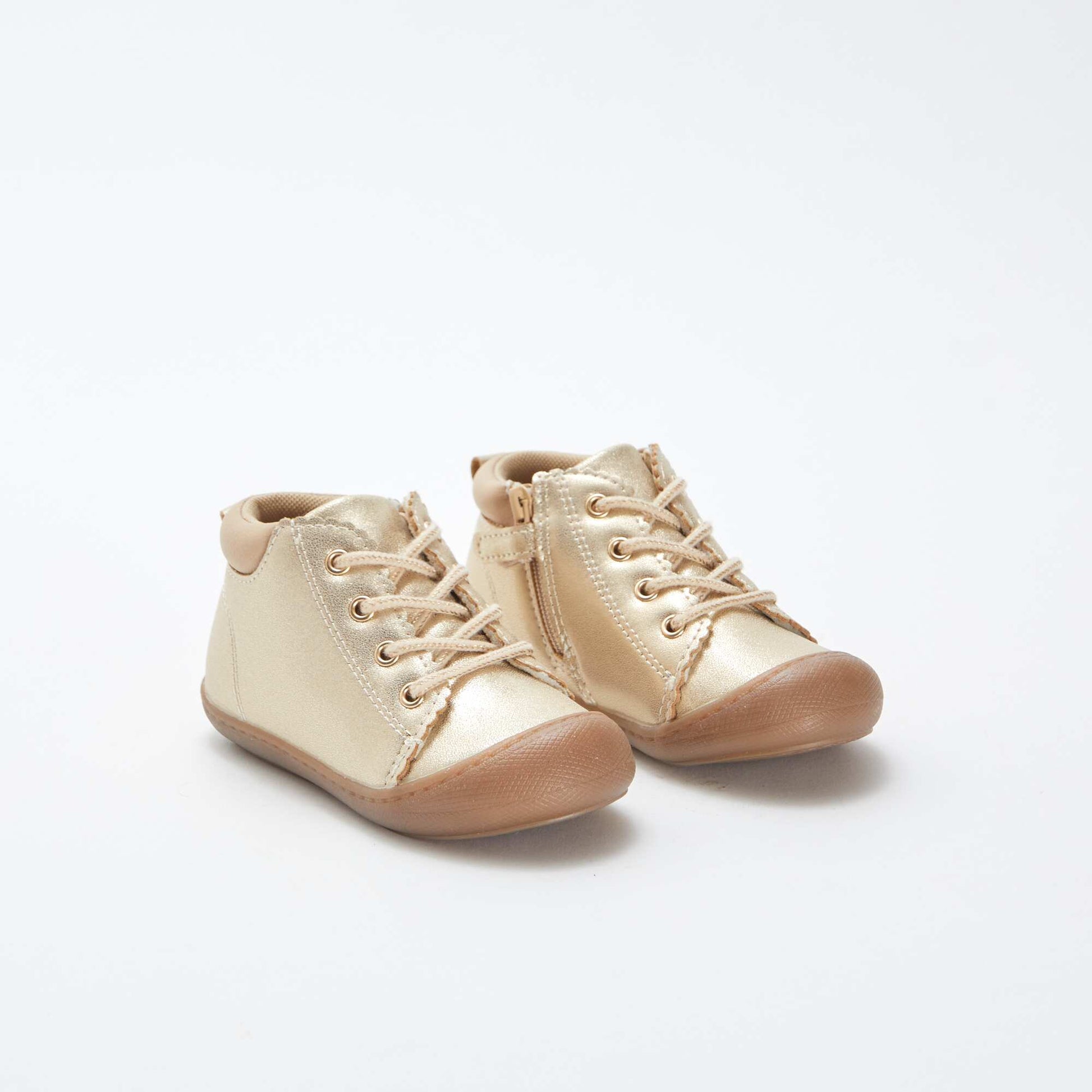 Chaussures KITCHOUN premiers pas à paillettes et lacets BEIGE