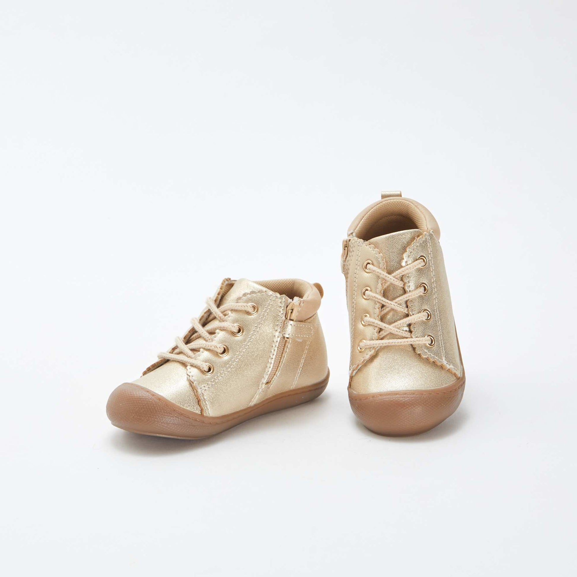 Chaussures KITCHOUN premiers pas à paillettes et lacets BEIGE