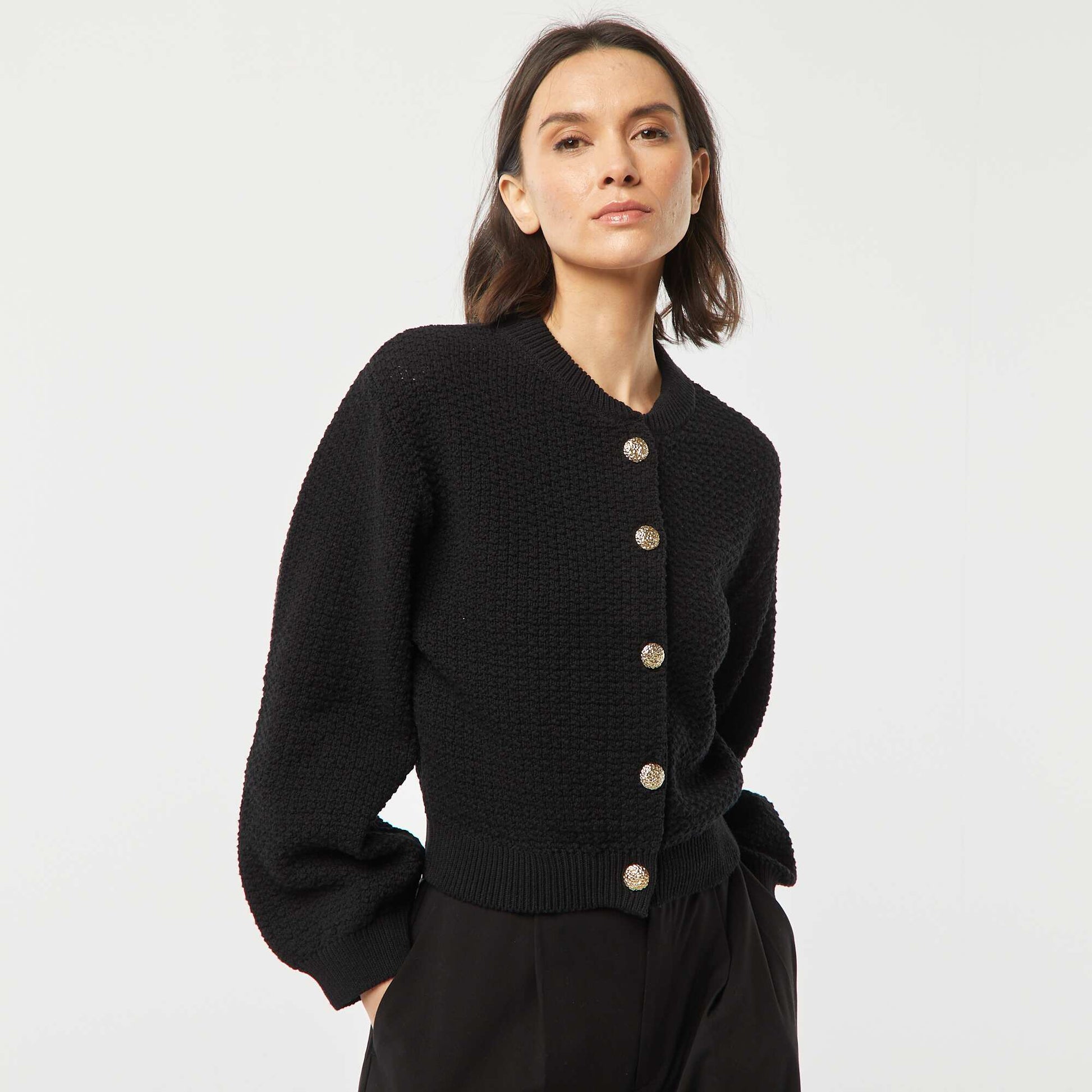 Gilet avec boutons fantaisies dorés NOIR