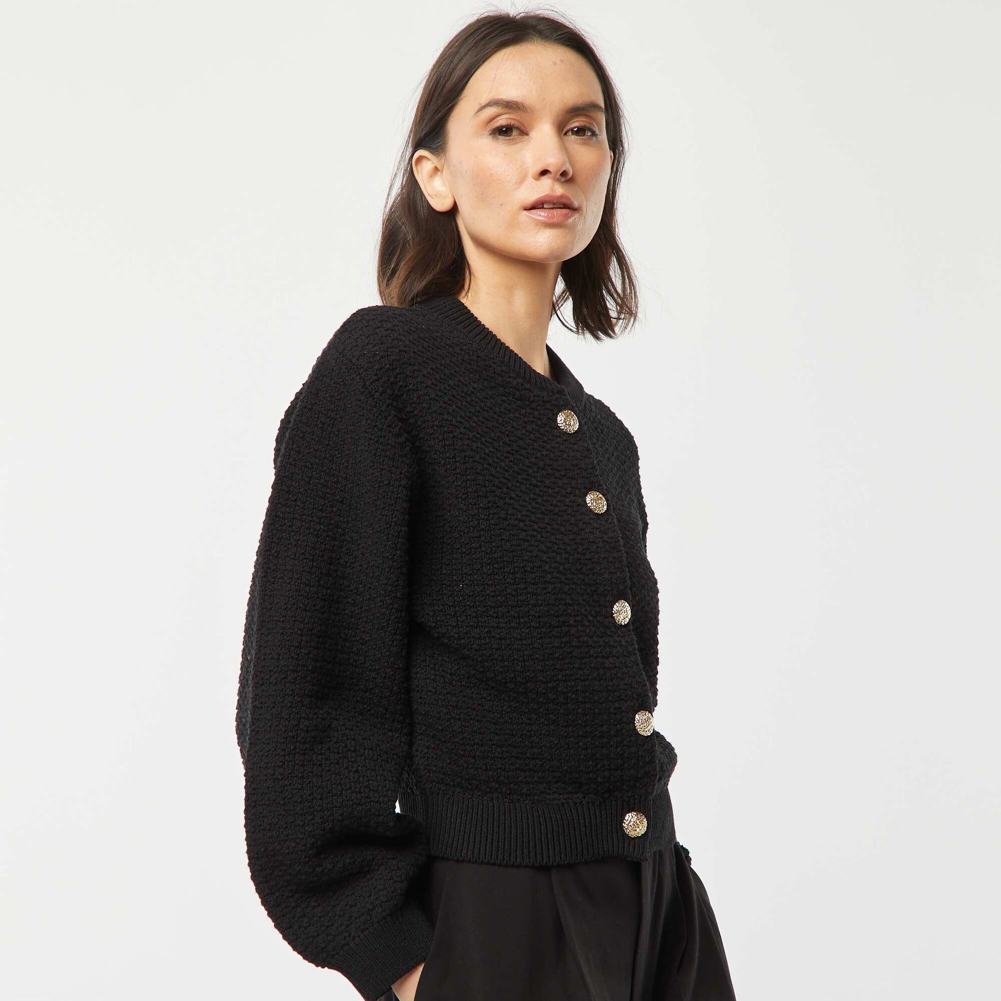 Gilet avec boutons fantaisies dorés NOIR