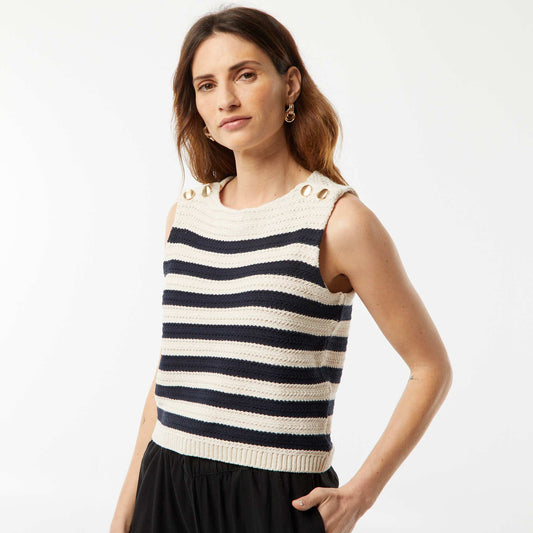 Pull en crochet sans manches avec boutons dorés aux épaules BEIGE
