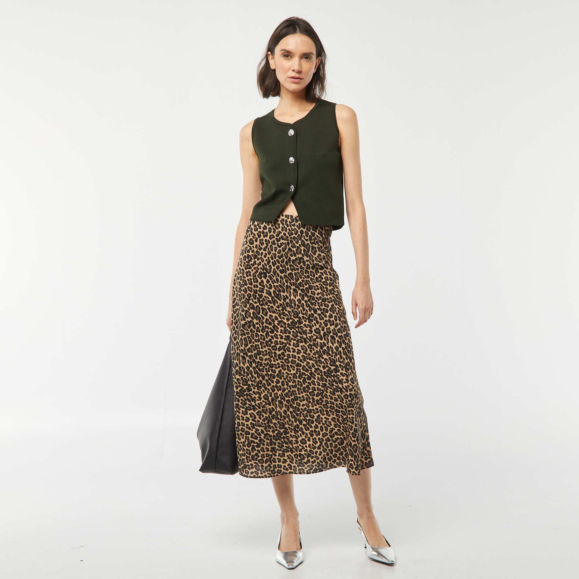 Gilet sans manches avec ouverture boutonnée dorée KAKI