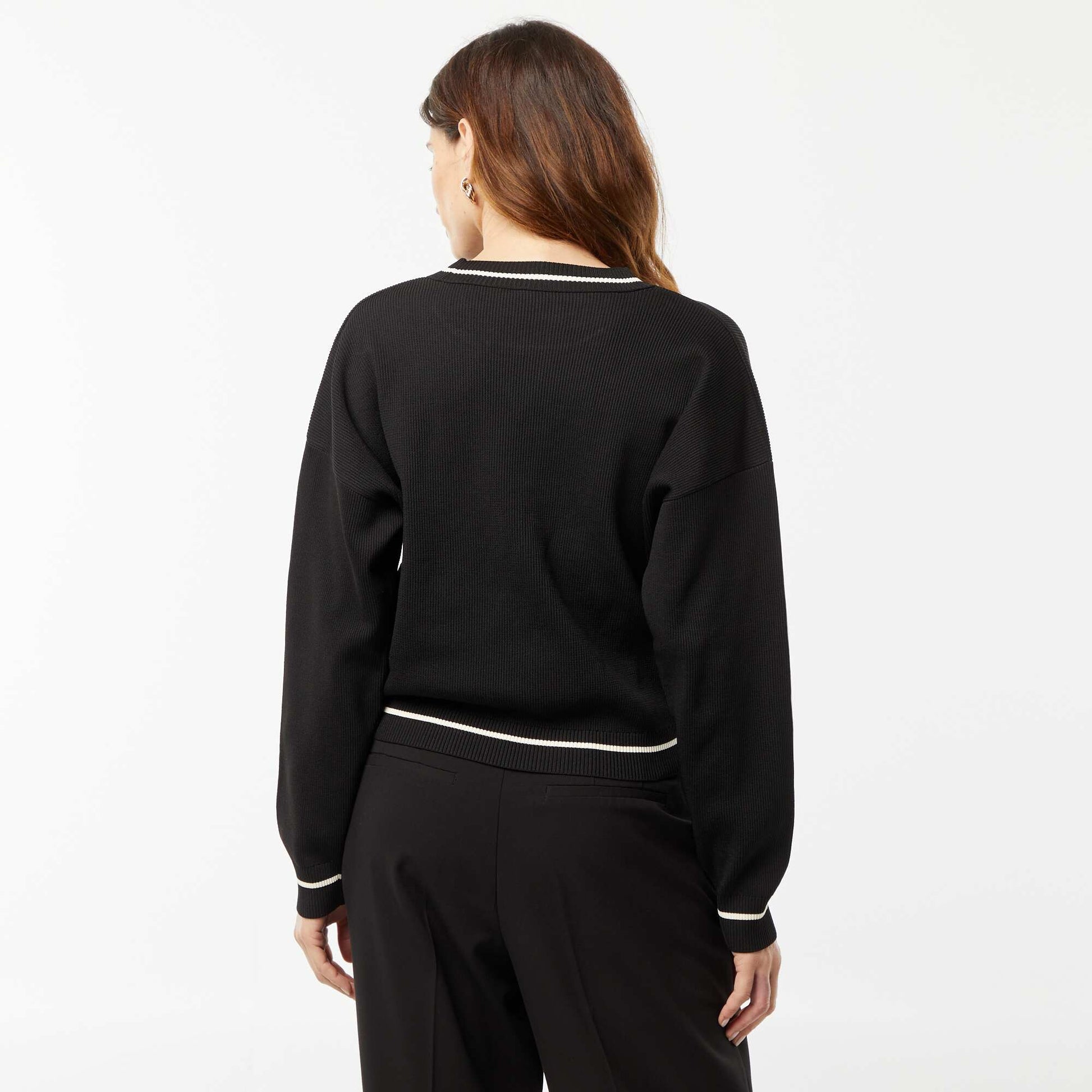 Pull en fine maille côtelée bicolore NOIR