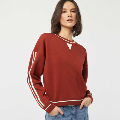 Pull en fine maille côtelée bicolore ROUGE