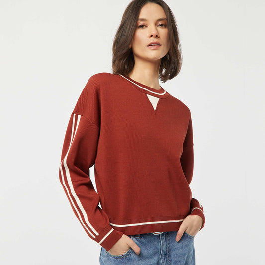 Pull en fine maille côtelée bicolore ROUGE