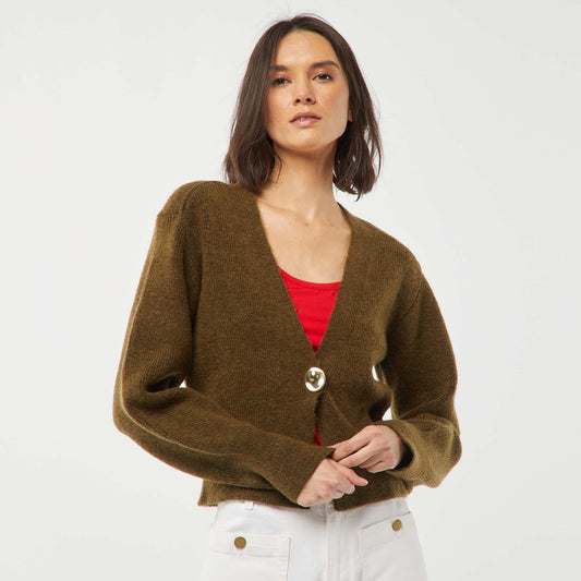 Gilet avec ouverture bouton doré en maille côtelée KAKI