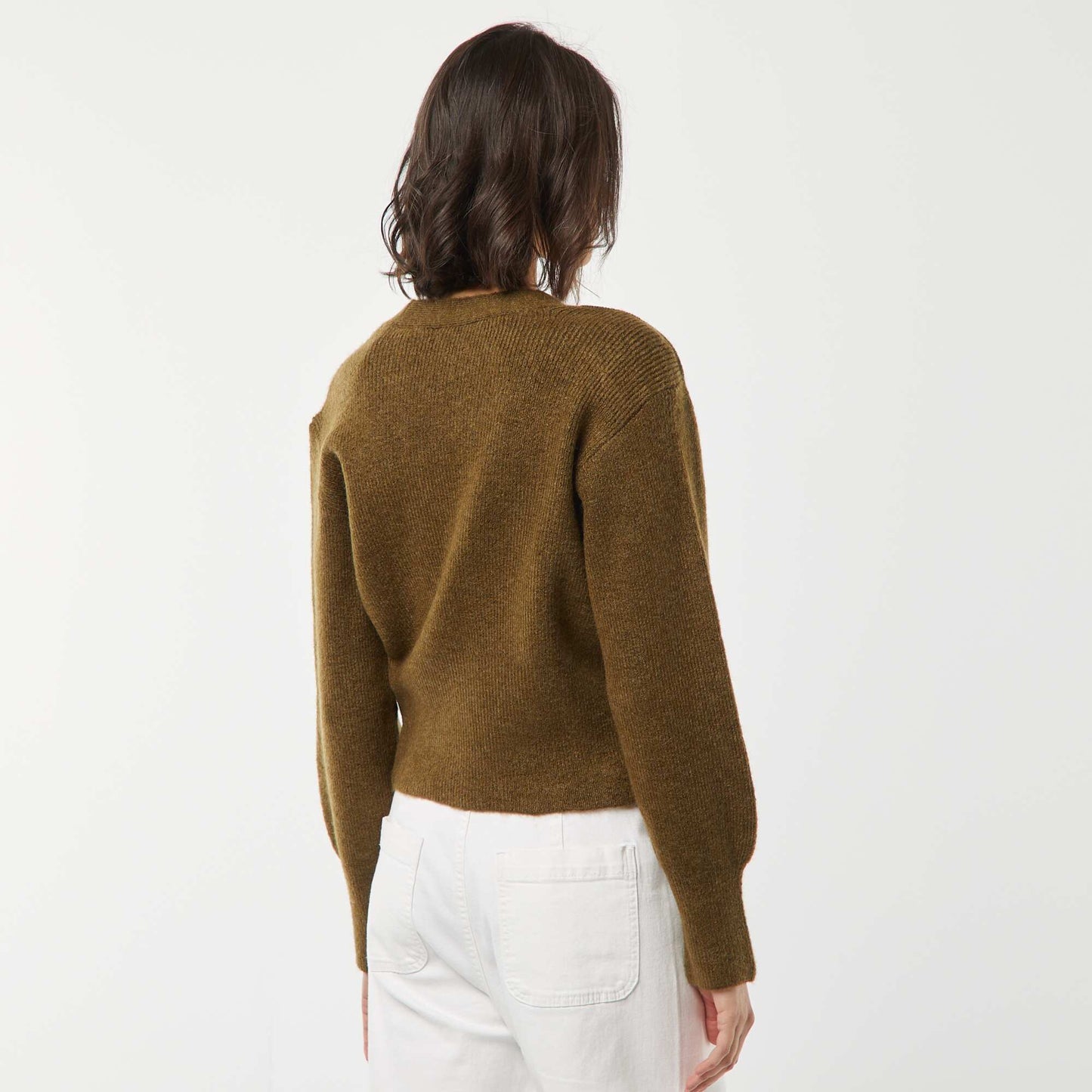 Gilet avec ouverture bouton doré en maille côtelée KAKI