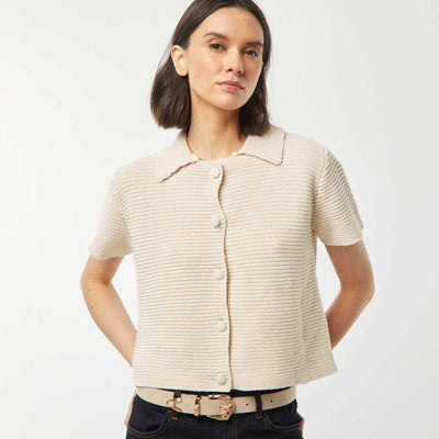 Gilet à manches courtes en maille moulinée BEIGE