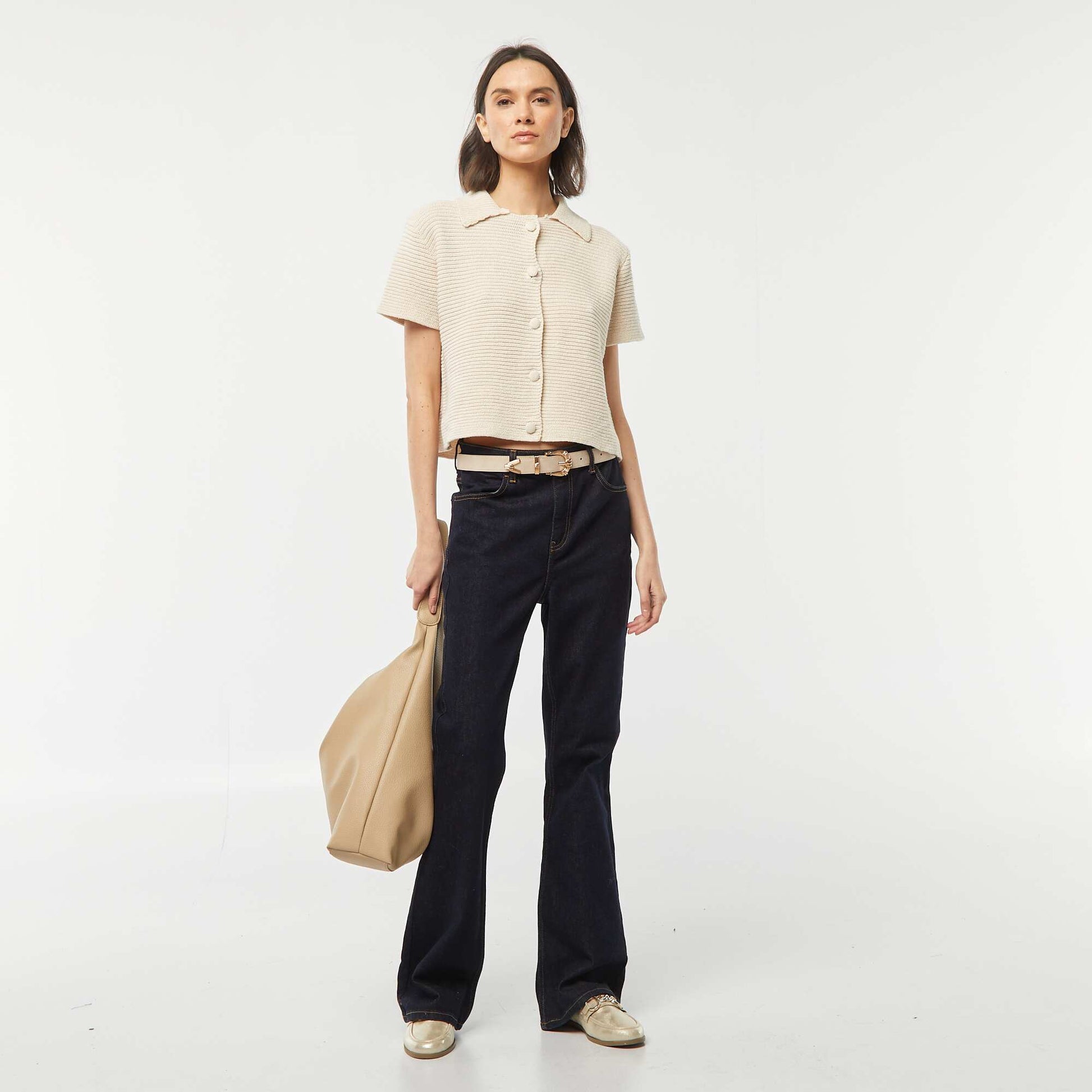 Gilet à manches courtes en maille moulinée BEIGE