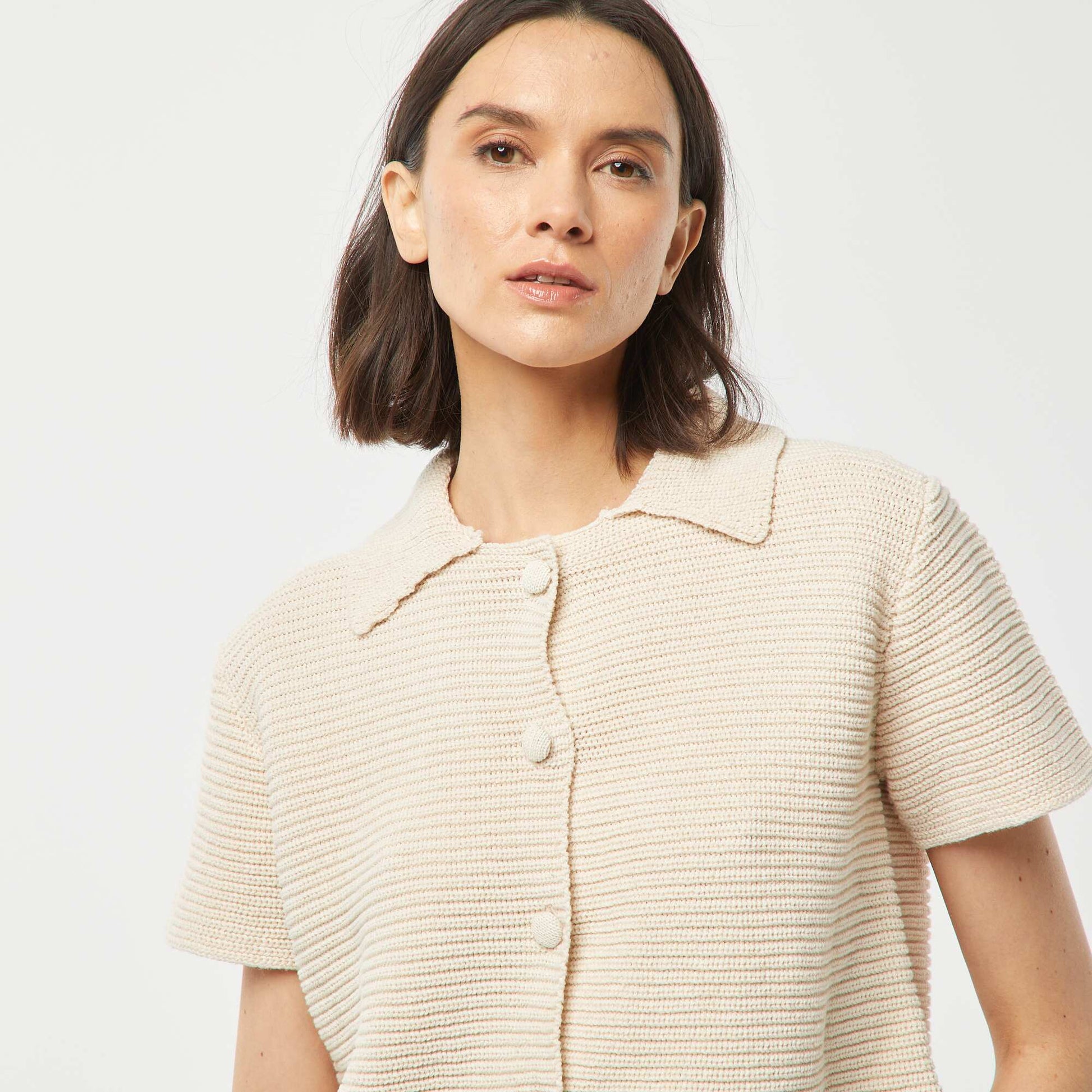 Gilet à manches courtes en maille moulinée BEIGE