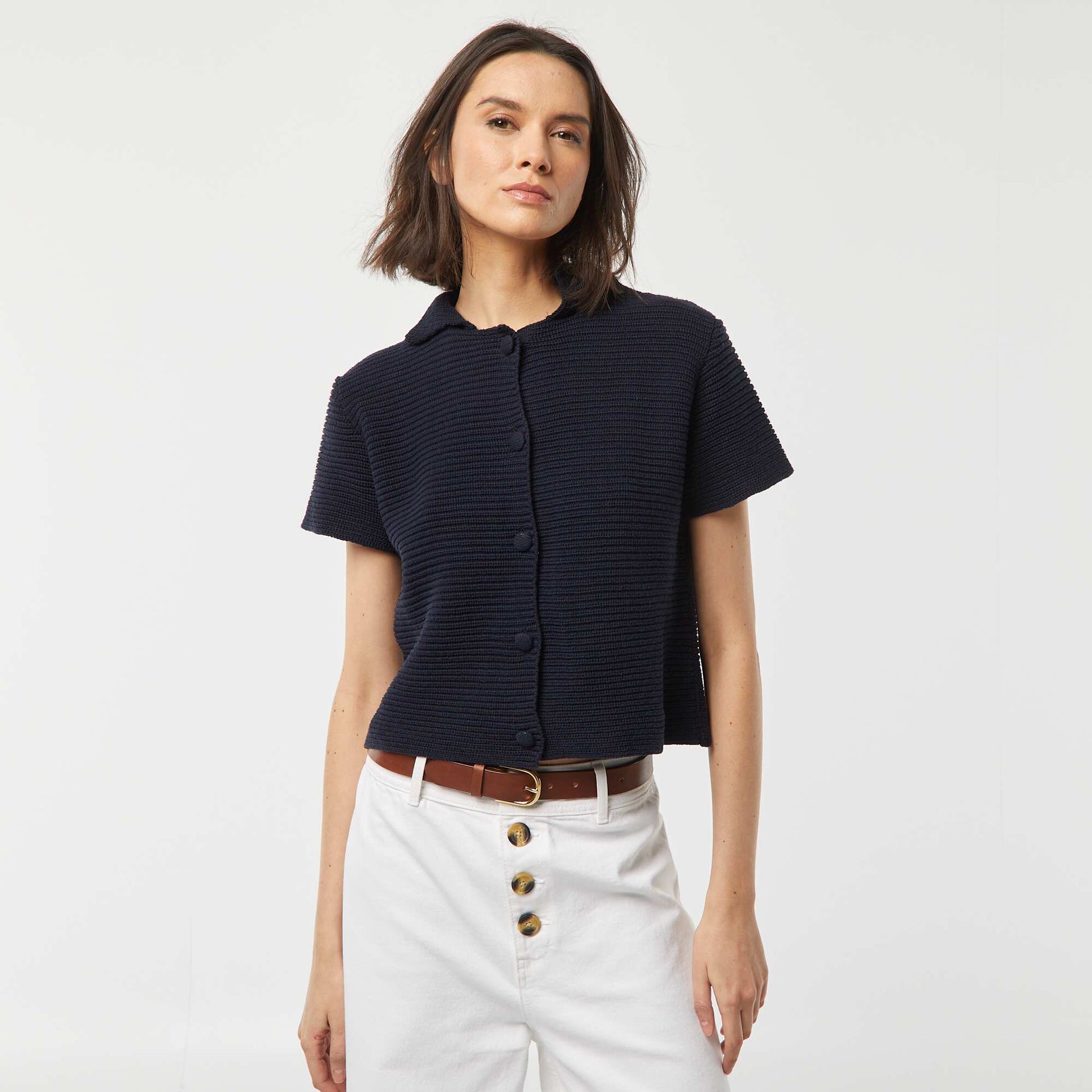 Gilet à manches courtes en maille moulinée BLEU