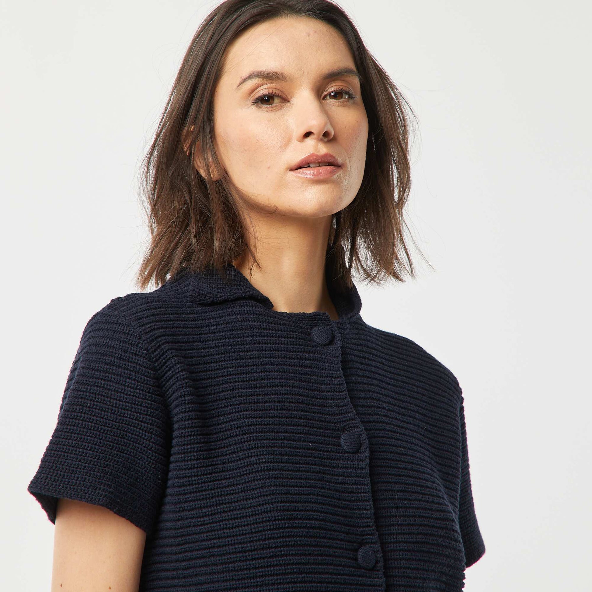 Gilet à manches courtes en maille moulinée BLEU
