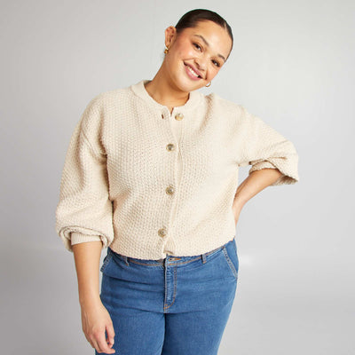 Gilet uni grosse jauge boutons dorés BEIGE