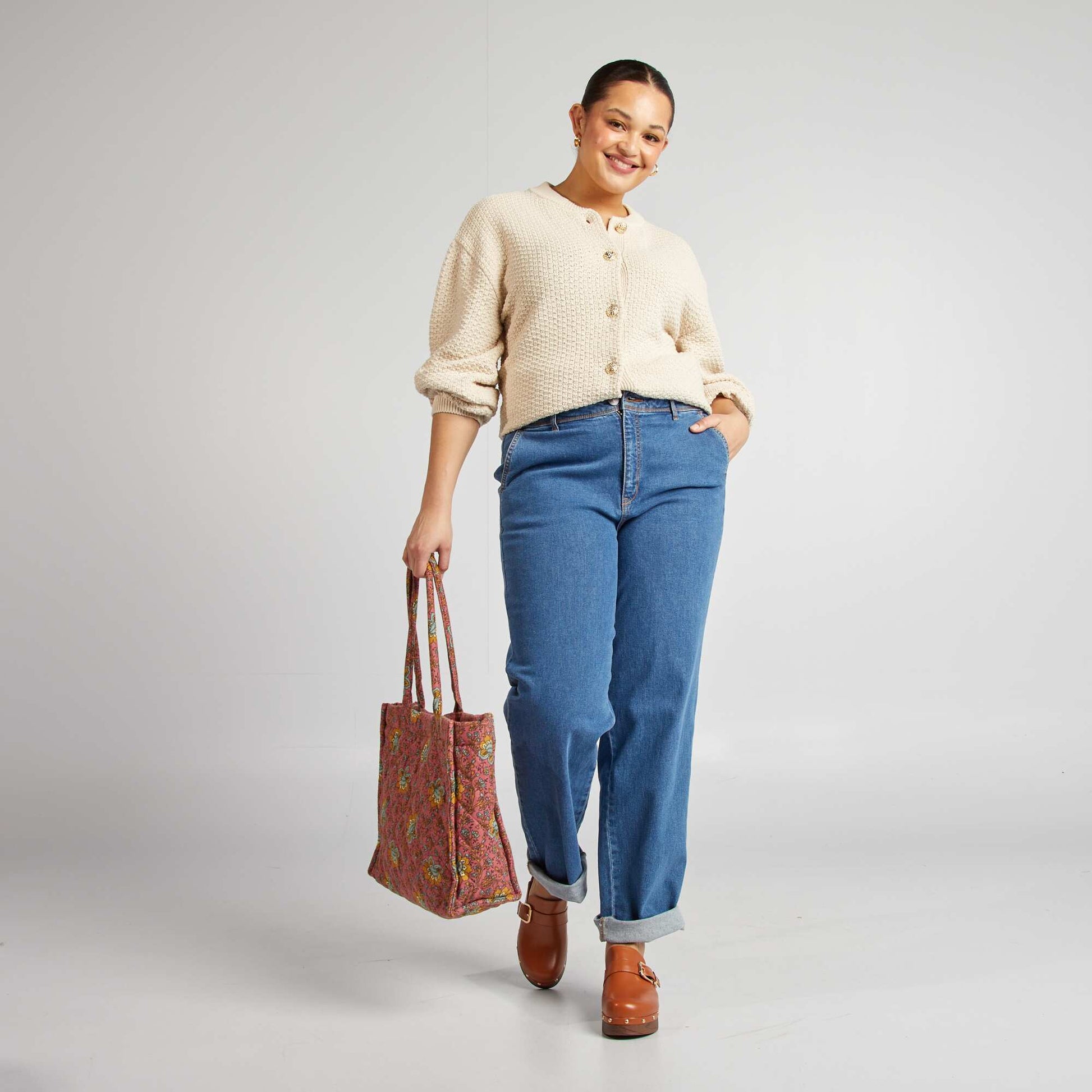 Gilet uni grosse jauge boutons dorés BEIGE