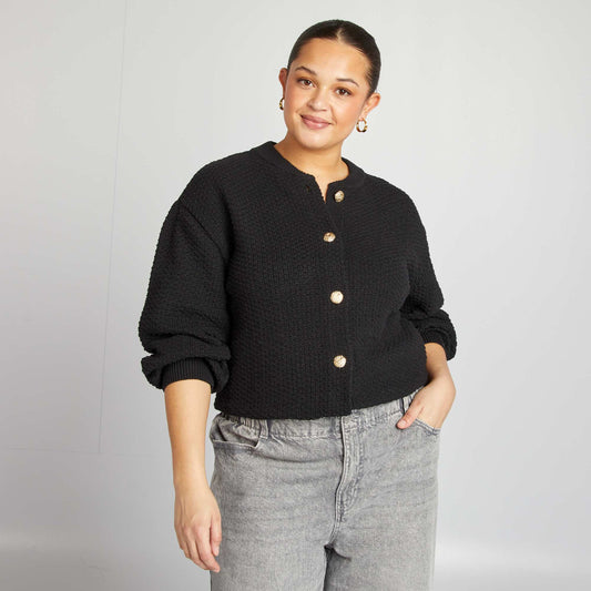 Gilet uni grosse jauge boutons dorés NOIR