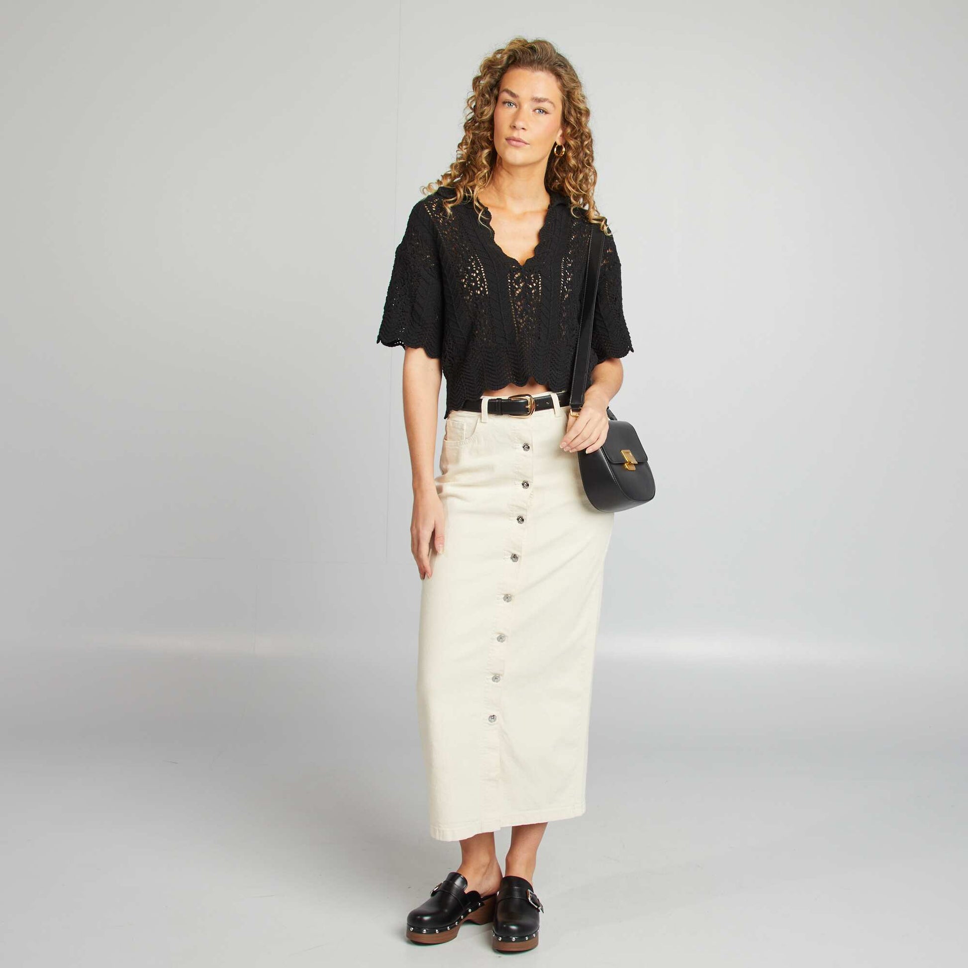 Pull ajouré col polo NOIR