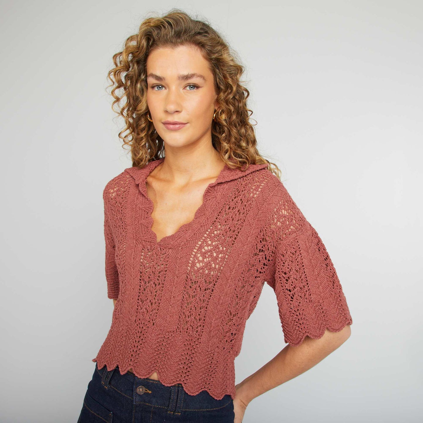 Pull ajouré col polo ROSE