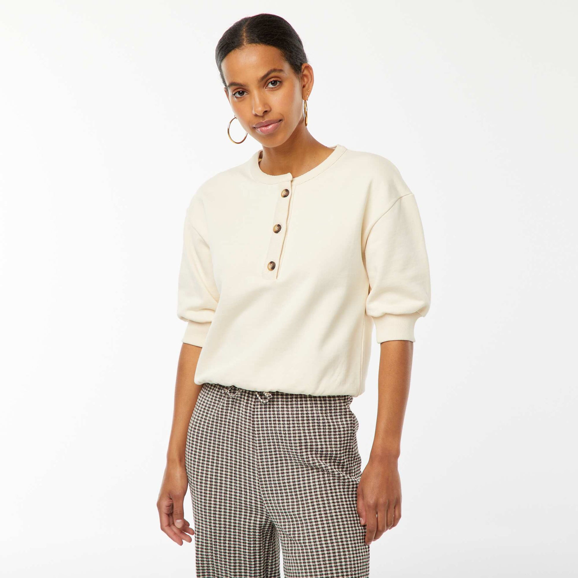 Sweat manches courtes en molleton BEIGE