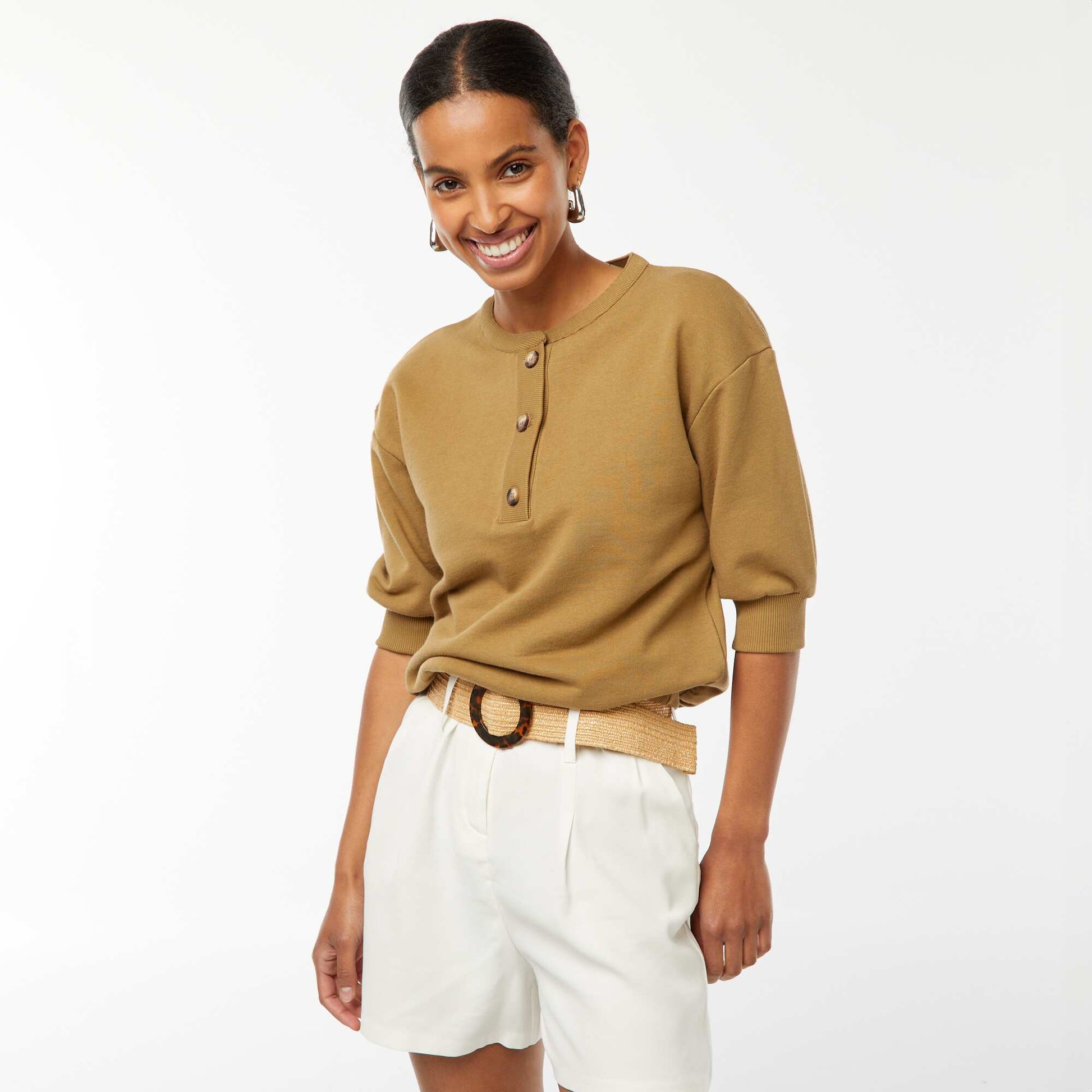 Sweat manches courtes en molleton KAKI