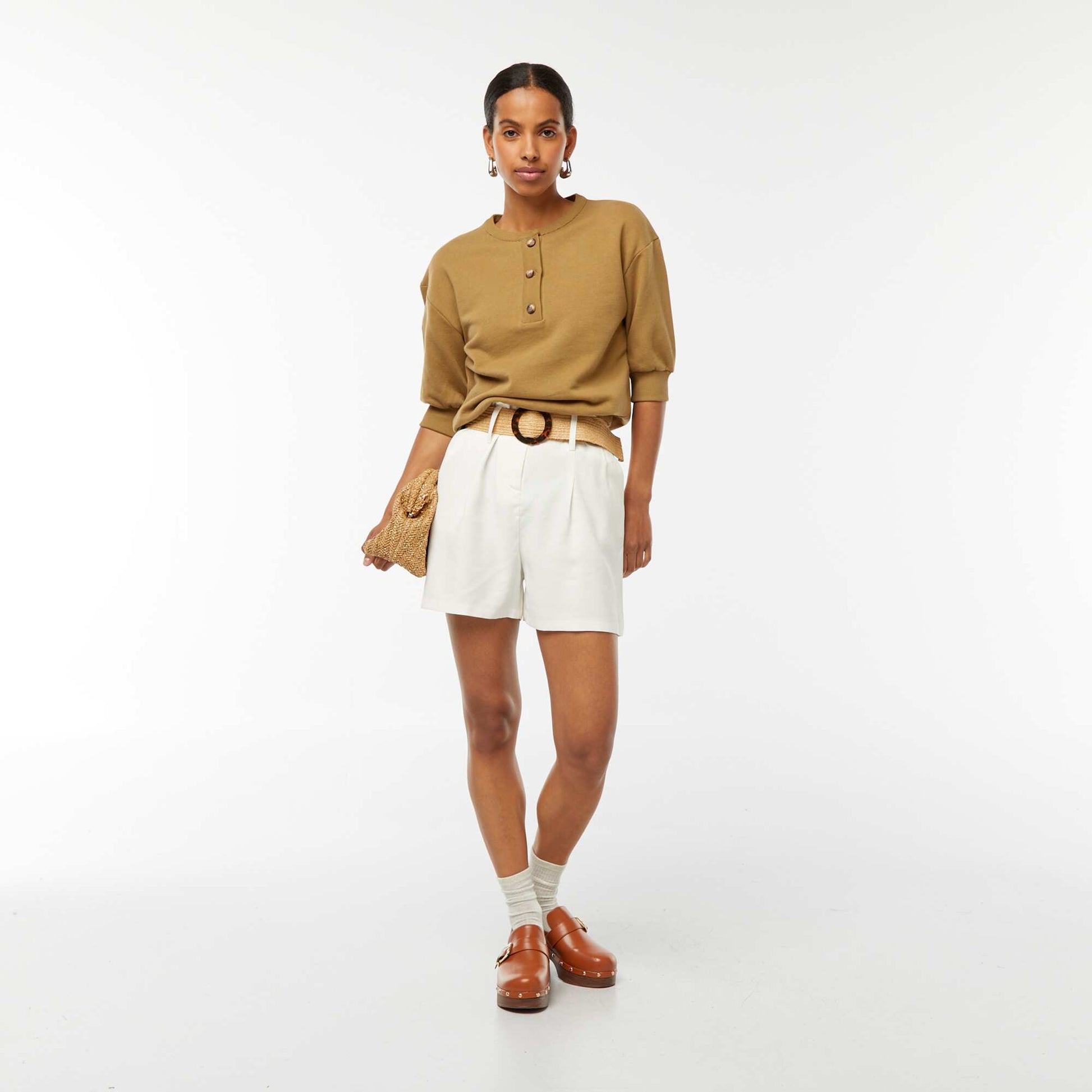 Sweat manches courtes en molleton KAKI