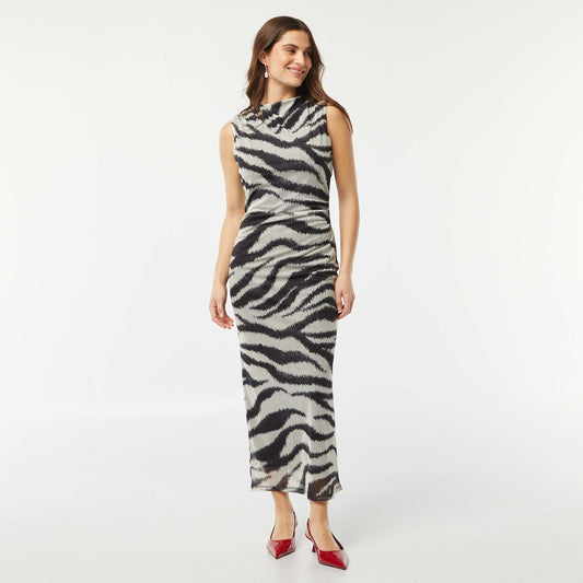 Robe longue en mesh zébrée NOIR/BLANC