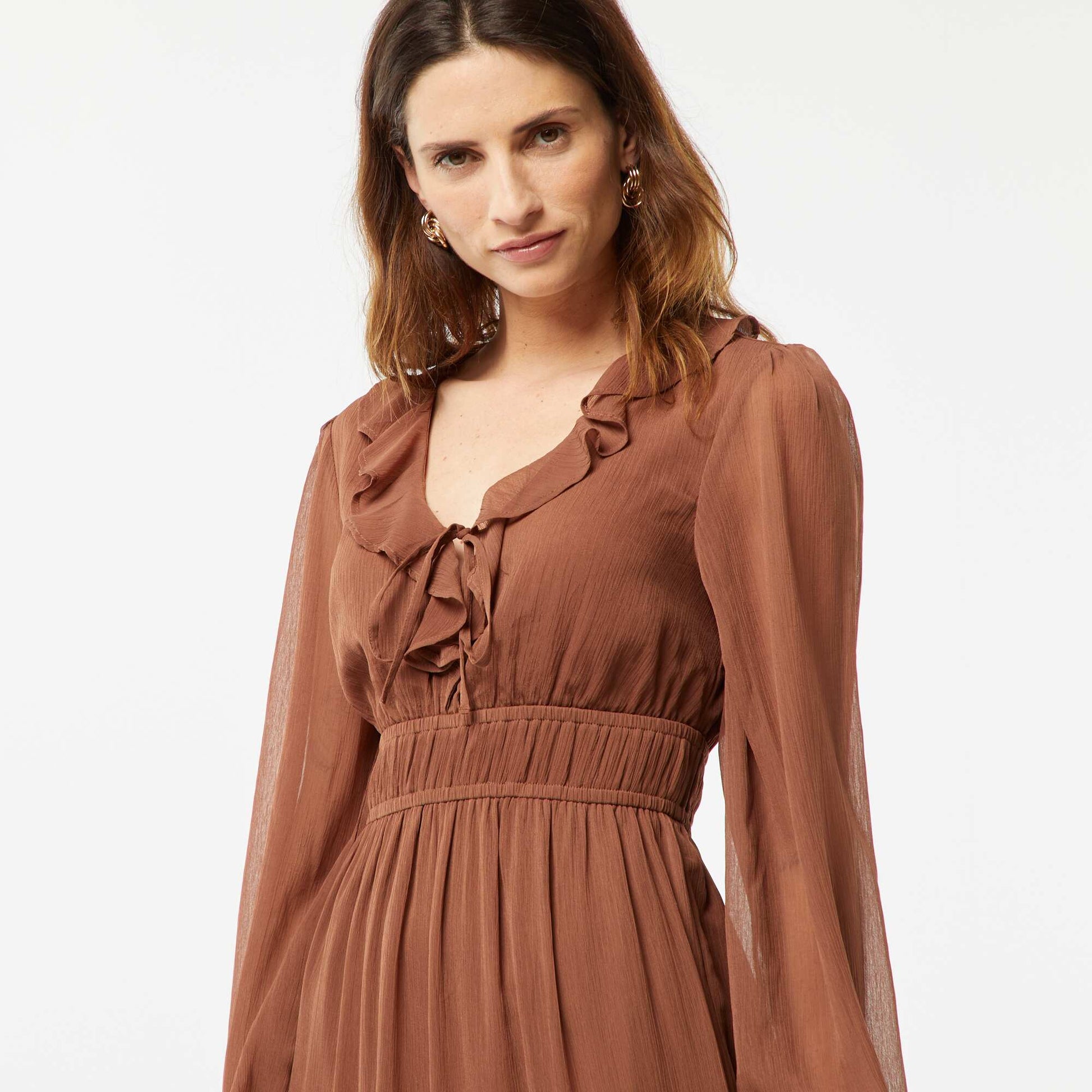 Robe longue à volants MARRON