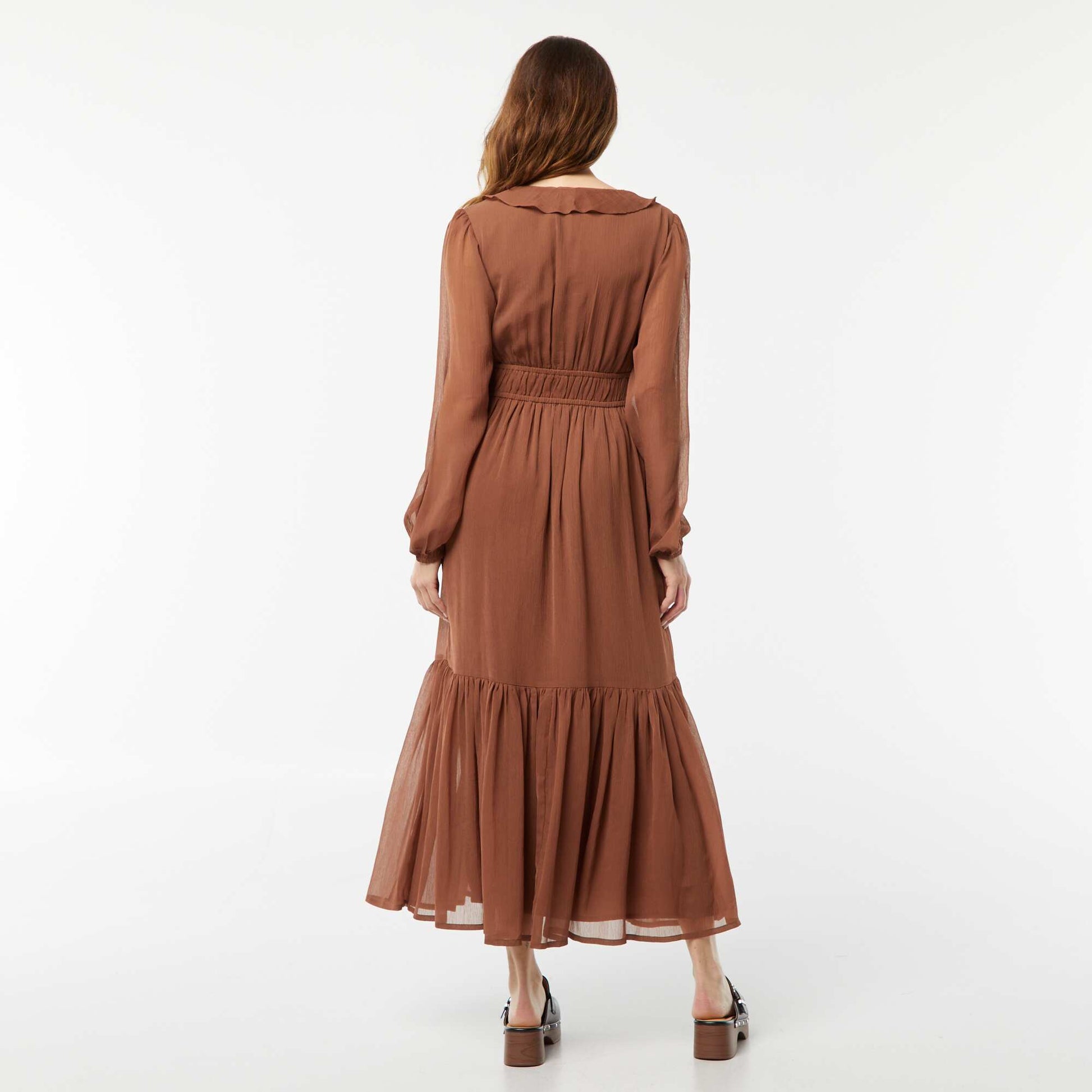 Robe longue à volants MARRON
