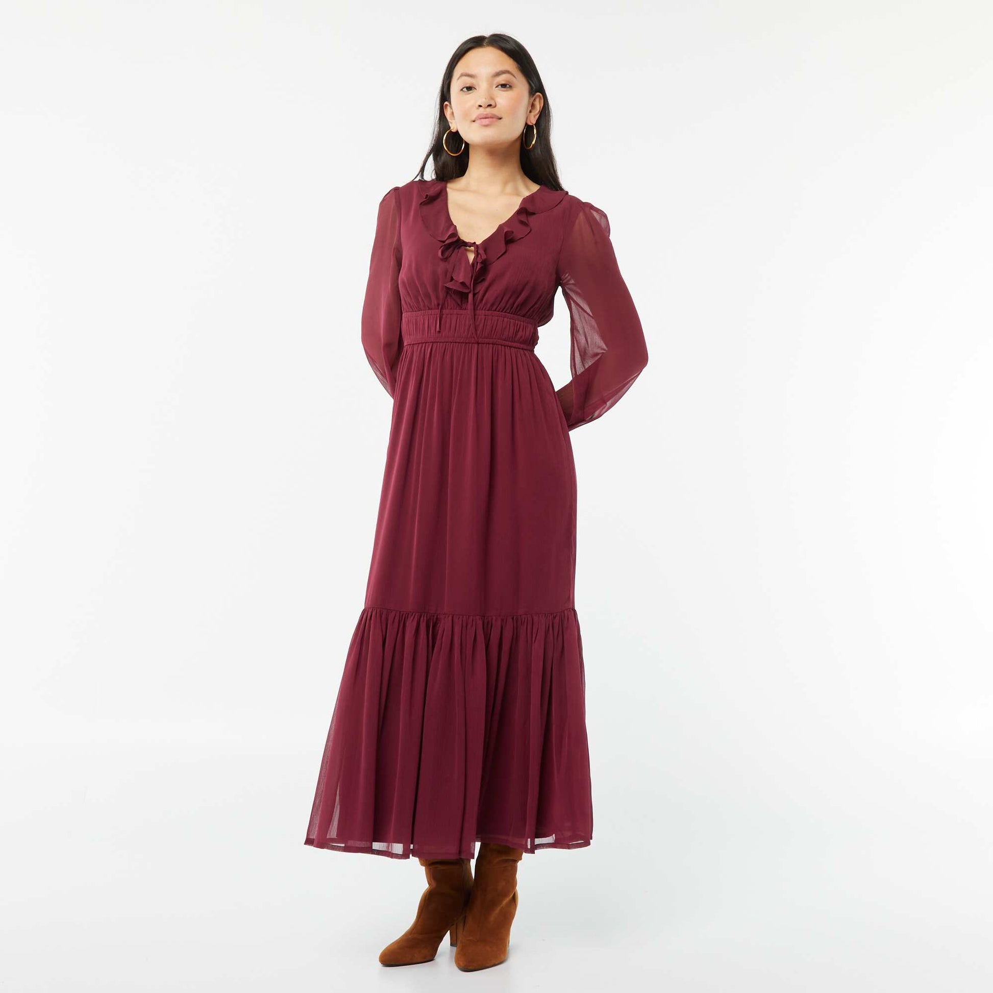 Robe longue à volants ROUGE