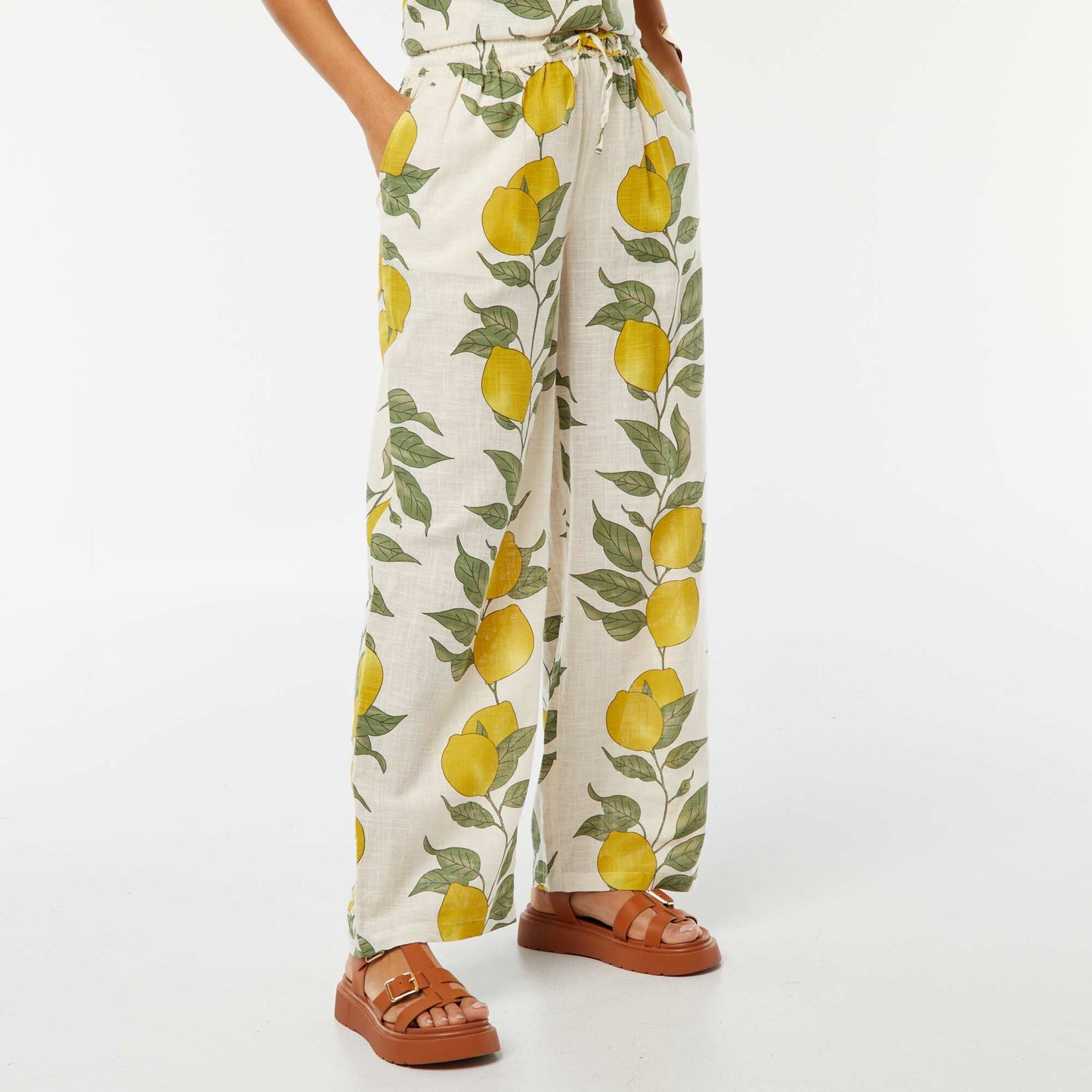 Pantalon large et fluide avec imprimé citron BEIGE
