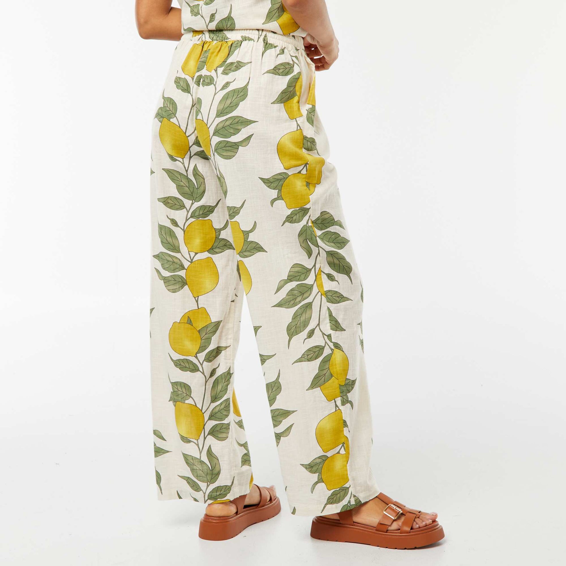 Pantalon large et fluide avec imprimé citron BEIGE