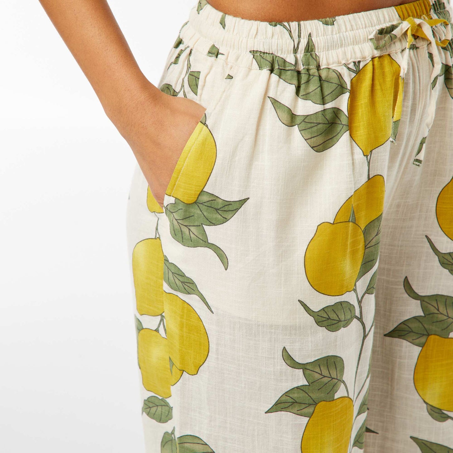 Pantalon large et fluide avec imprimé citron BEIGE