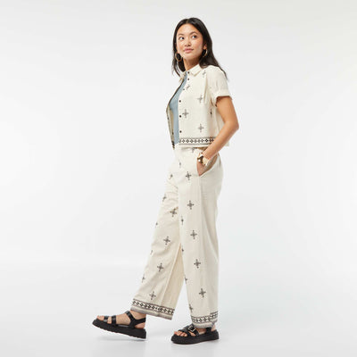 Pantalon large 3/4 avec broderies BEIGE