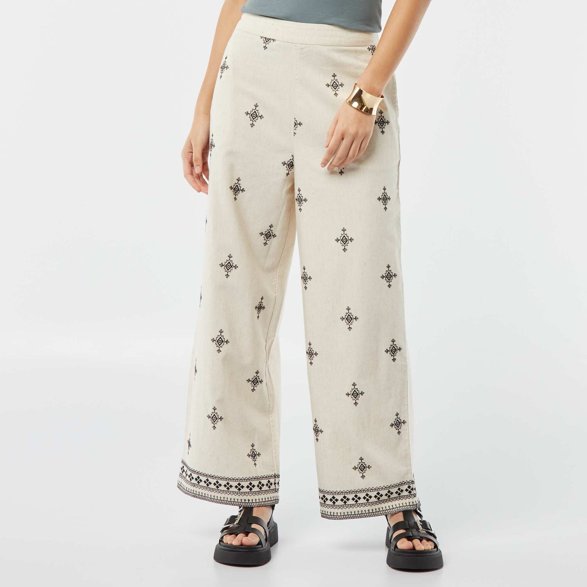 Pantalon large 3/4 avec broderies BEIGE