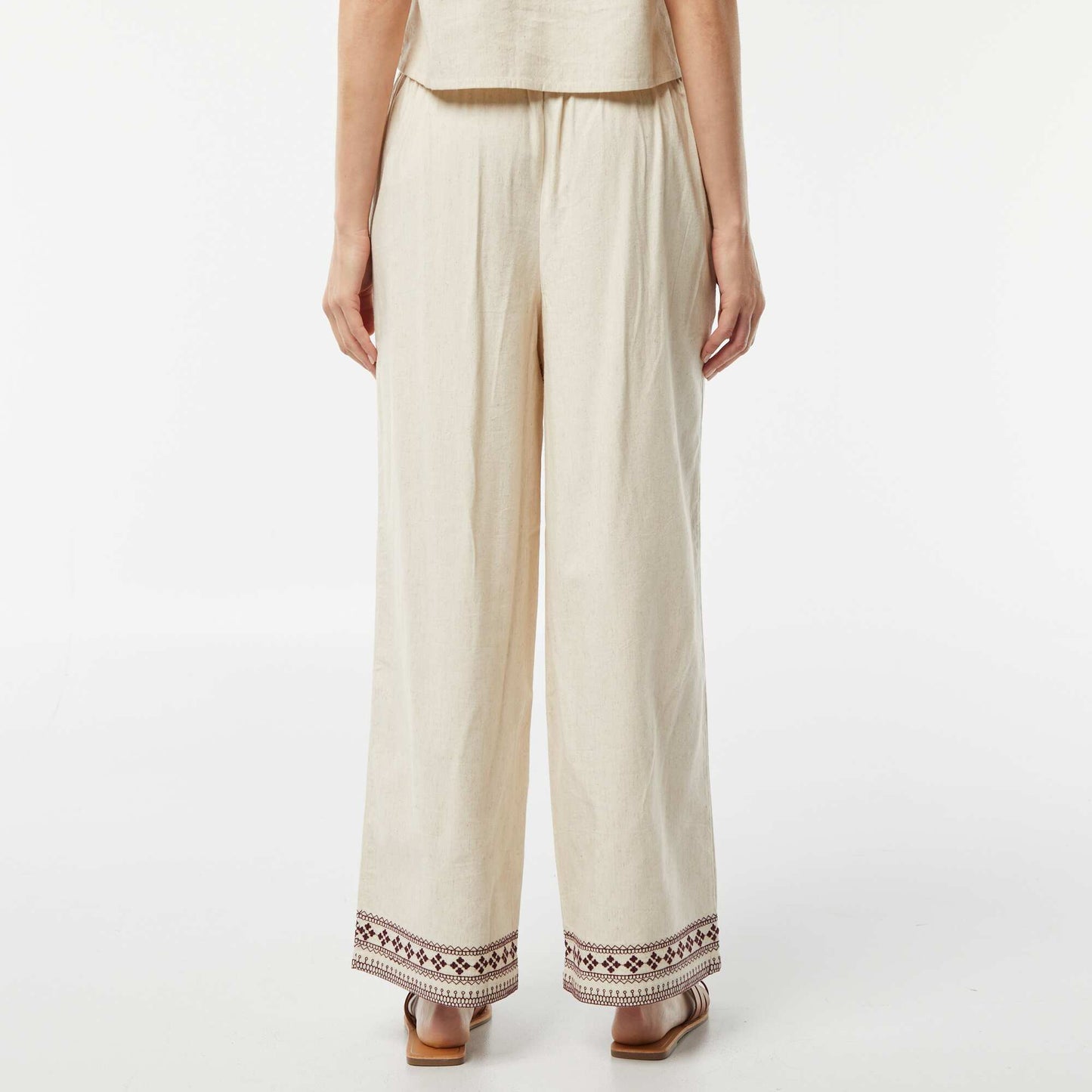 Pantalon large 3/4 avec broderies BEIGE