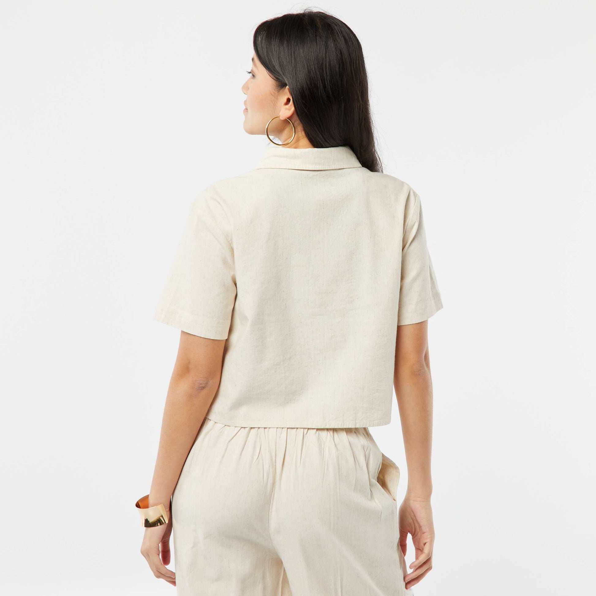 Chemise à manches courtes avec broderies BEIGE