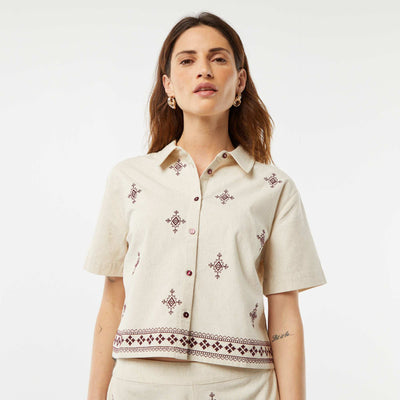 Chemise à manches courtes avec broderies BEIGE