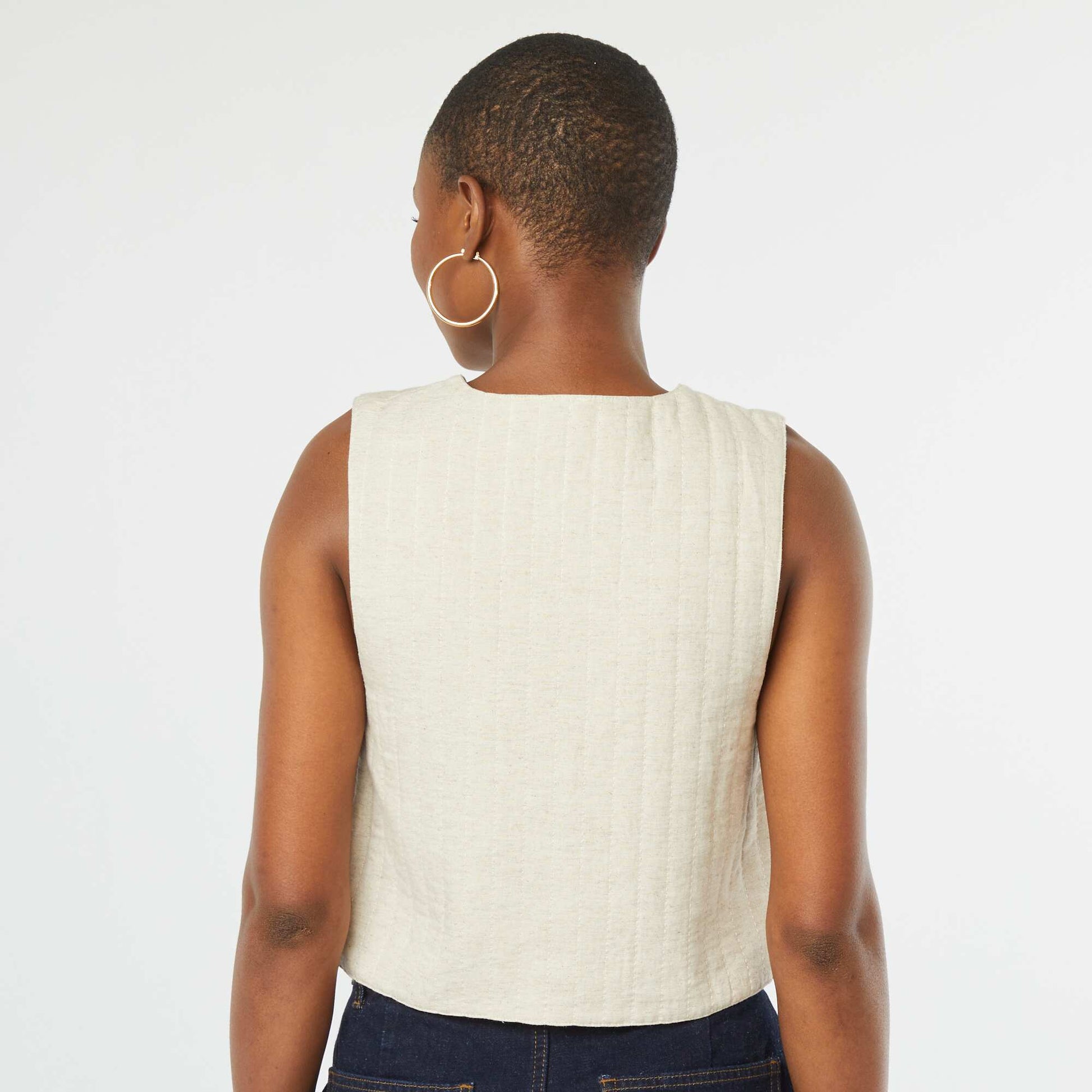 Veste sans manches en lin mélangé avec broderies BEIGE