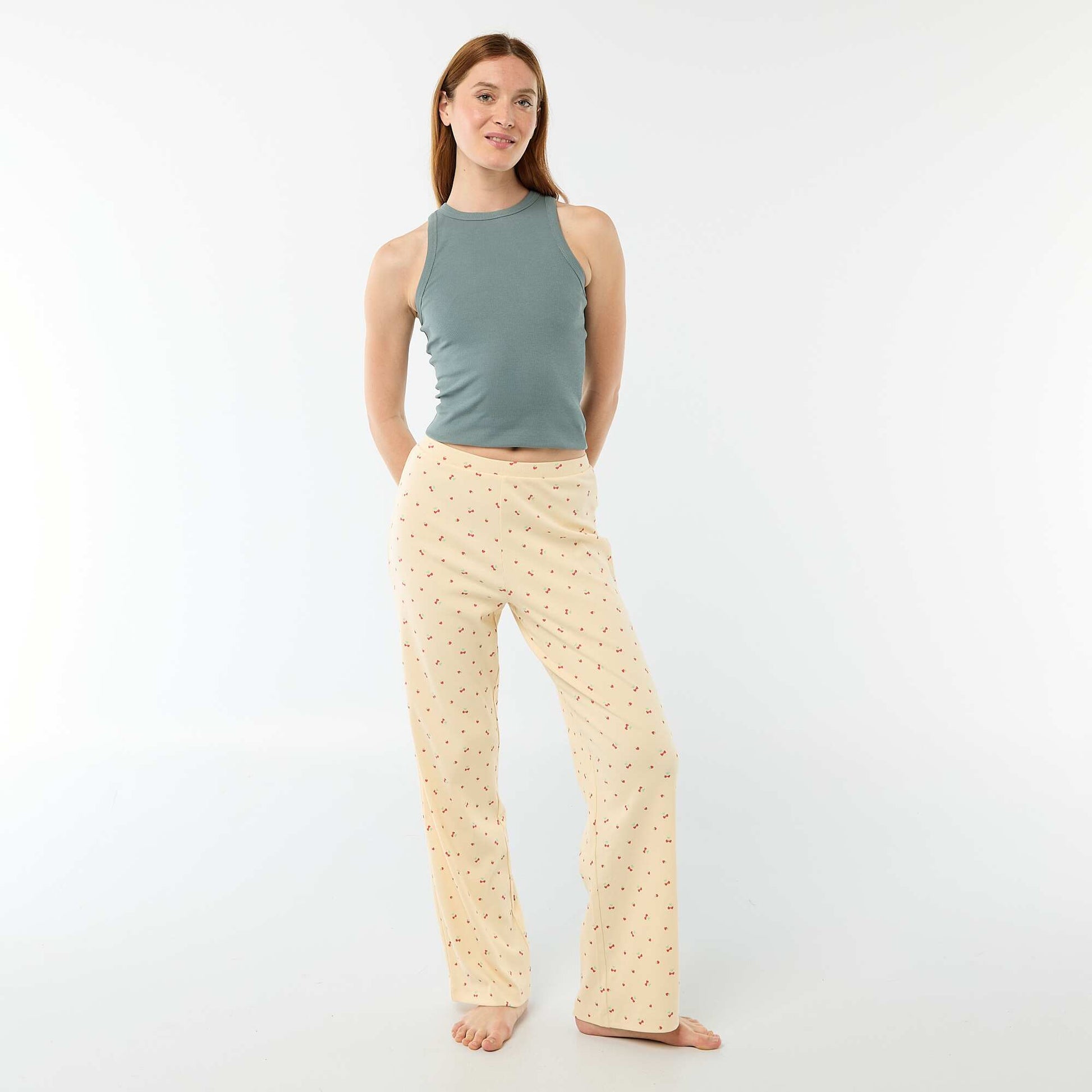 Pantalon côtelé de nuit all-over 'fleur' JAUNE