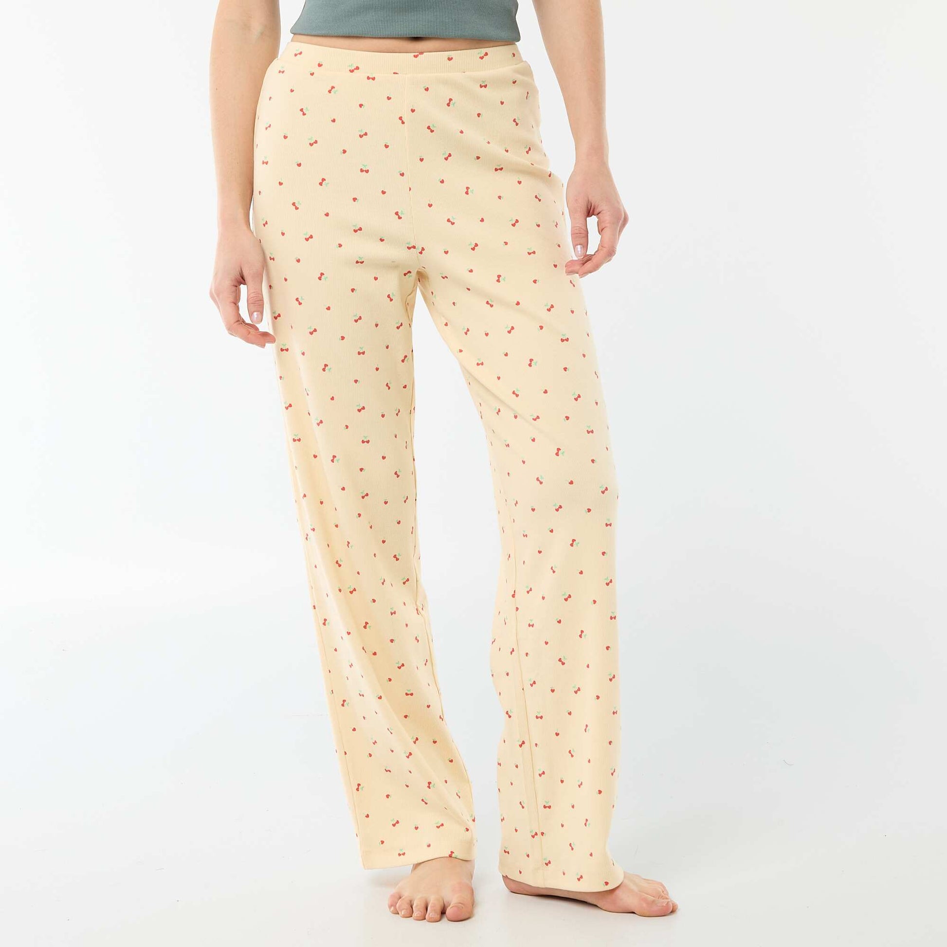 Pantalon côtelé de nuit all-over 'fleur' JAUNE