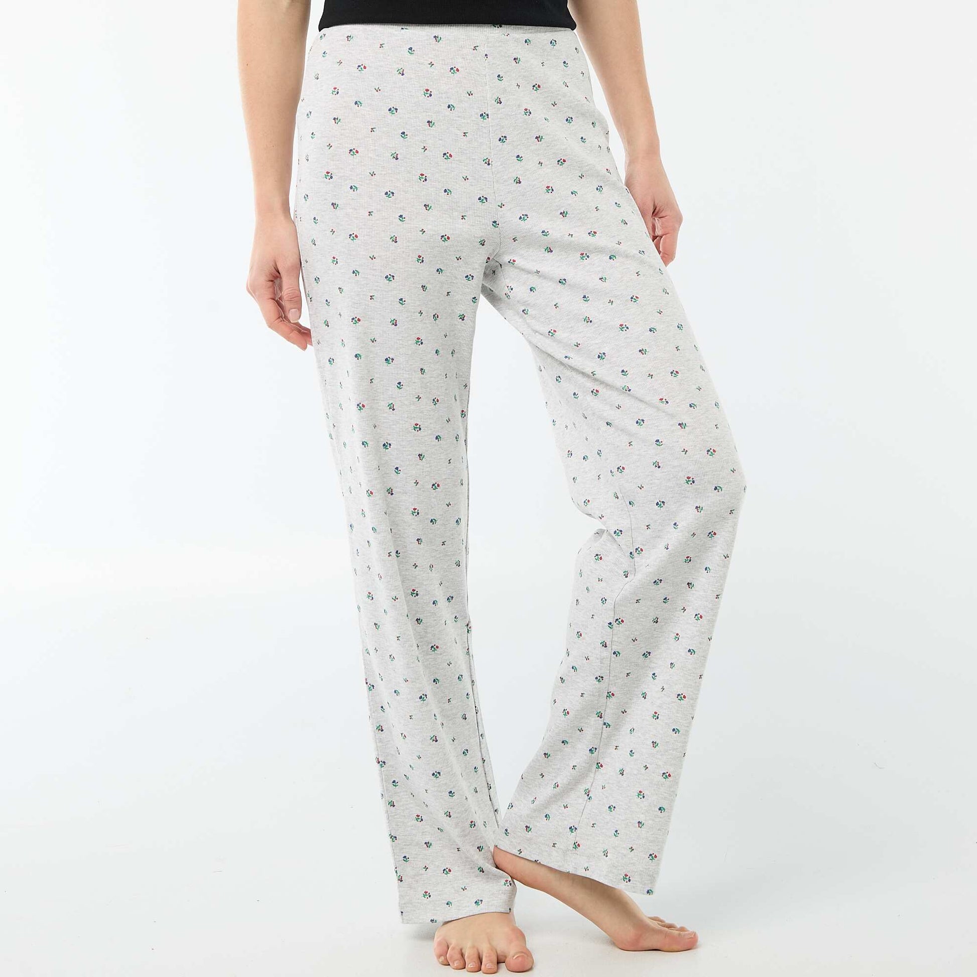 Pantalon côtelé de nuit all-over 'fleur' GRIS