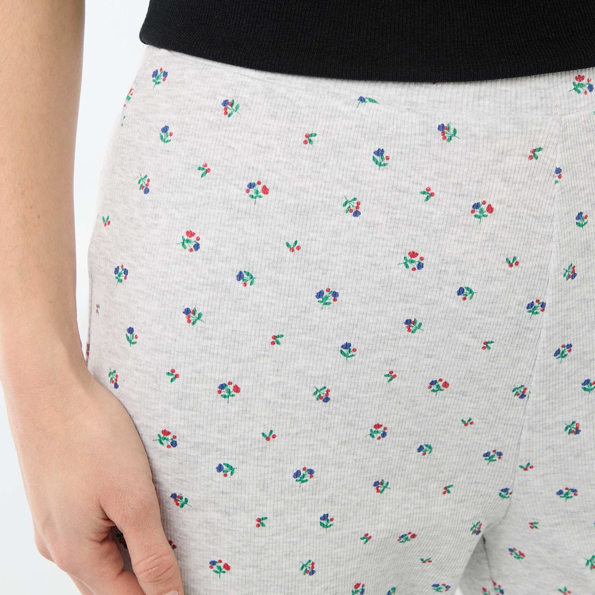 Pantalon côtelé de nuit all-over 'fleur' GRIS