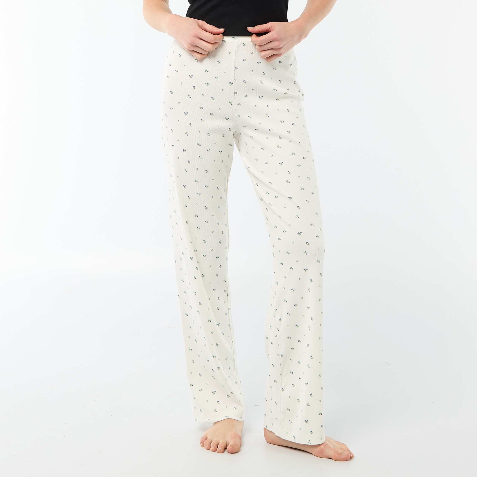 Pantalon côtelé de nuit all-over 'fleur' BLANC
