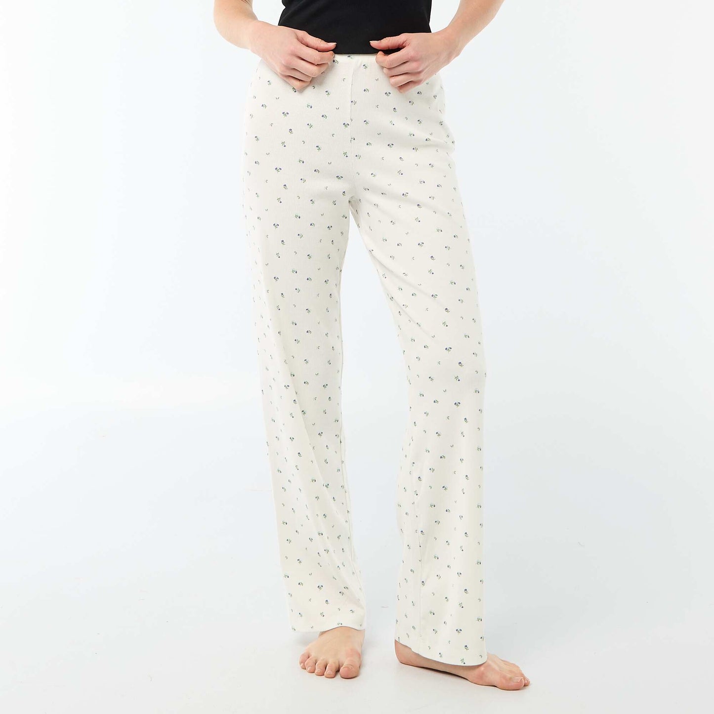 Pantalon côtelé de nuit all-over 'fleur' BLANC